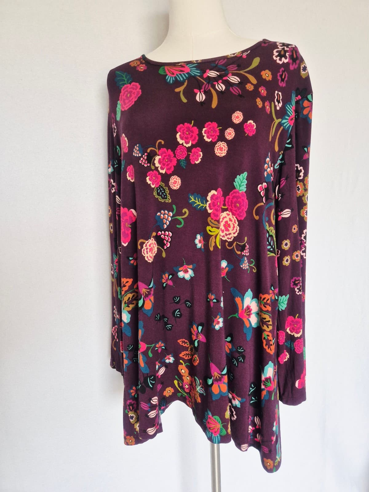 Johnny Was Adrina High Neck Swing Tunic Top Long Bell Sleeve Knit Burgundy Sz.L - Thumbnail 5