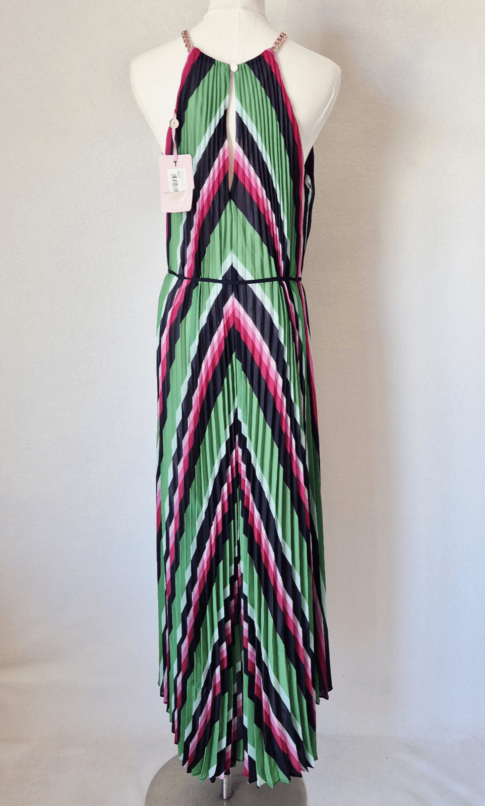 NWT Ted Baker London Shannah Striped Pleated Hi-Low Maxi Dress Halter Sz.4 (12) - Thumbnail 9