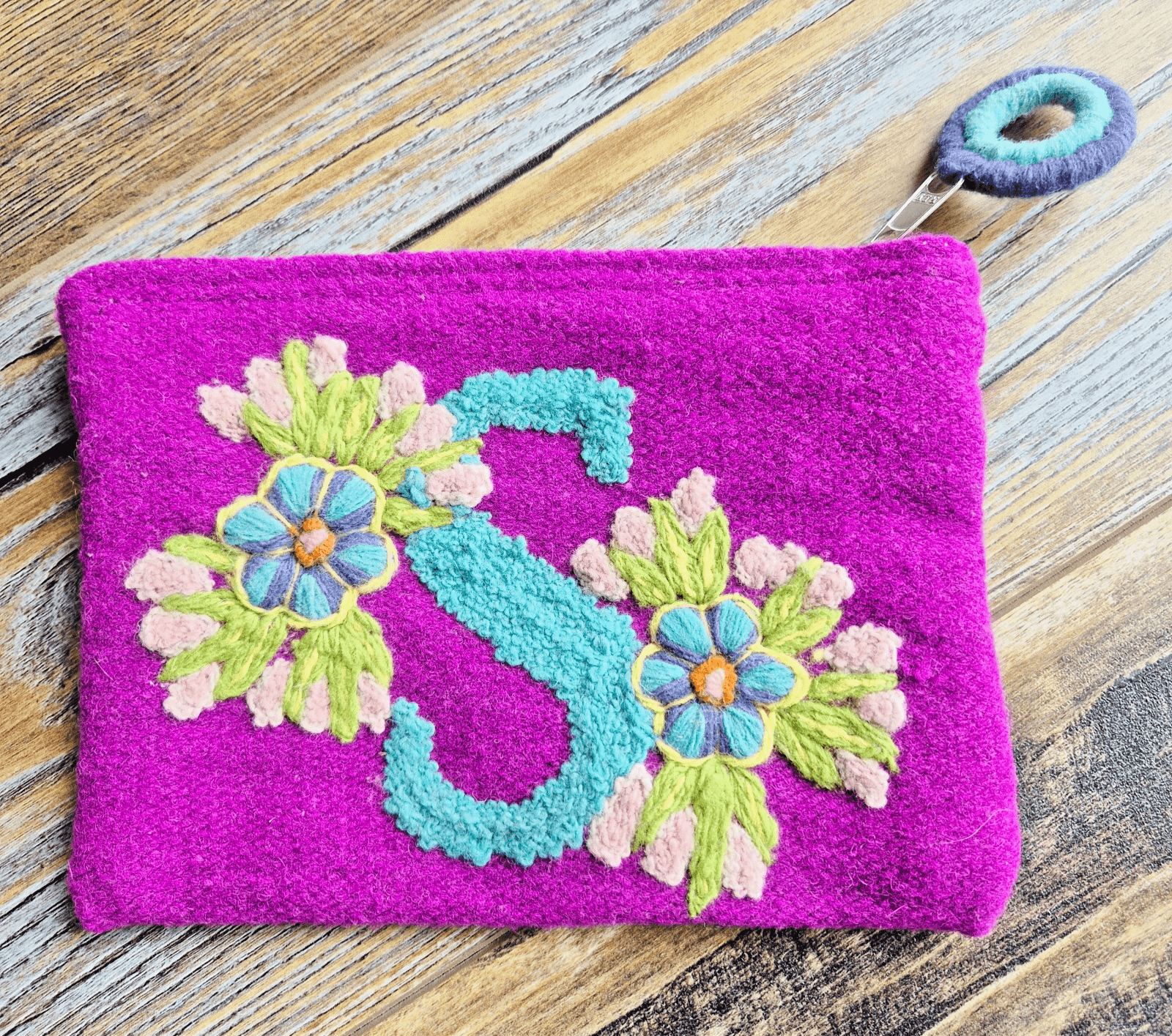 Jenny Krauss Sweet Nothings Pouch "S" Monogram Embroidered Wool Handmade in Peru