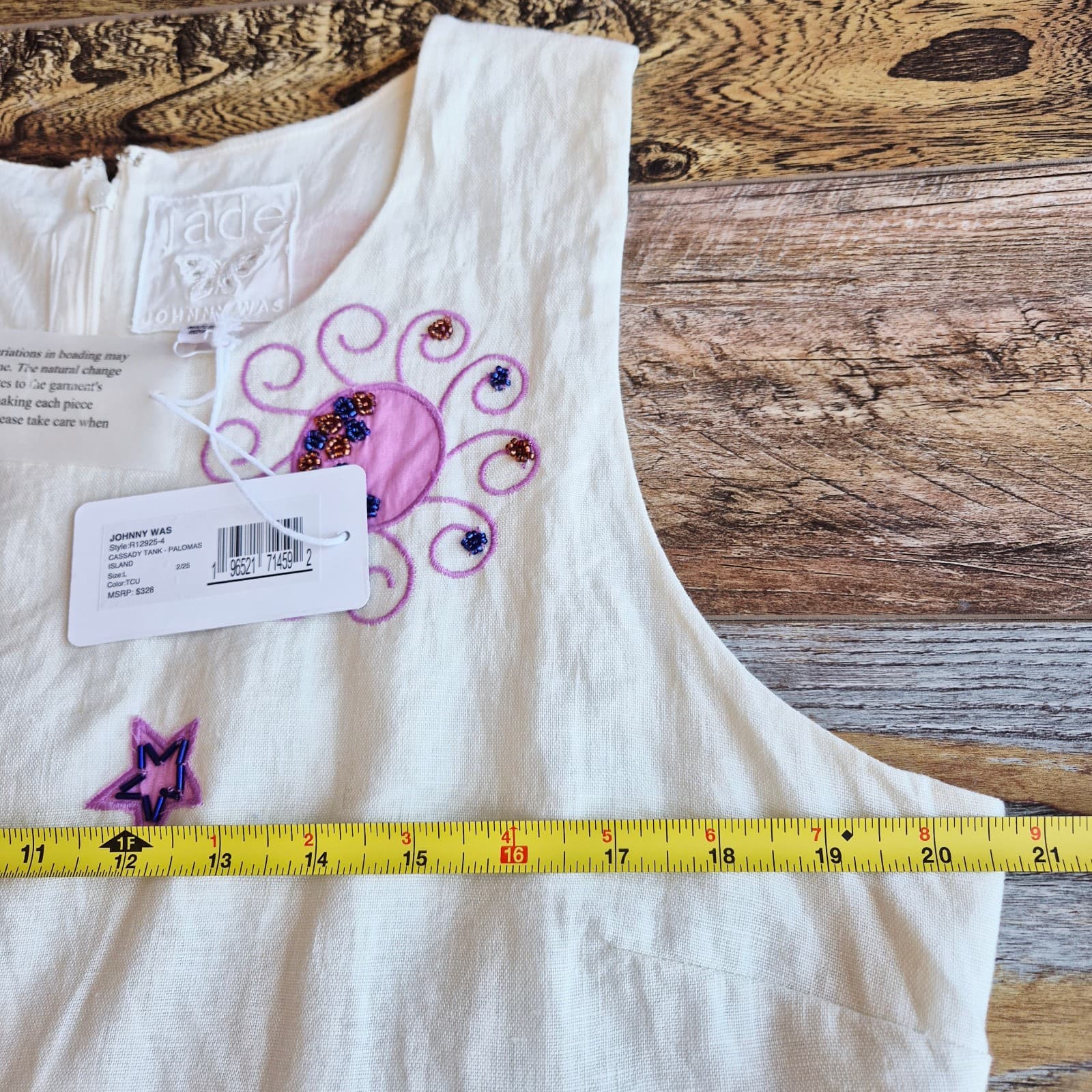 NWT Johnny Was Jade Cassady Linen Bead Embroidered Tank Top Palomas Island Sz.L - Thumbnail 16