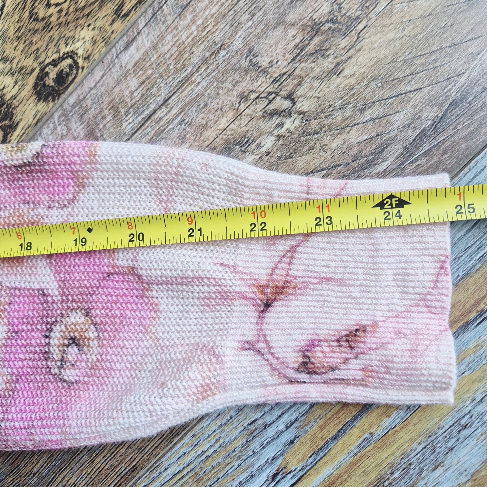 Anthropologie The Dreamer Printed Linen Blend V-Neck Sweater Pink Oversize XS - Thumbnail 13