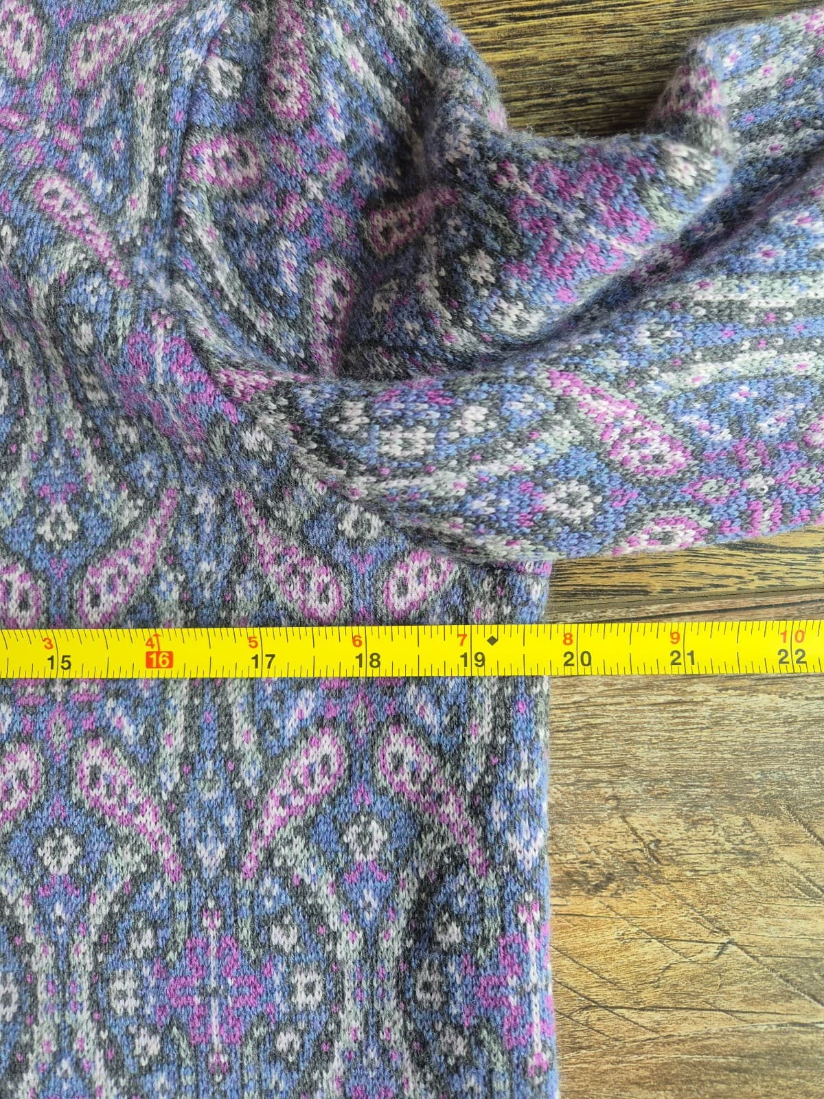 Pendelton Merino Wool Paisley Fair Isle Zip Cardigan Mock Neck Purple Women's L - Thumbnail 14