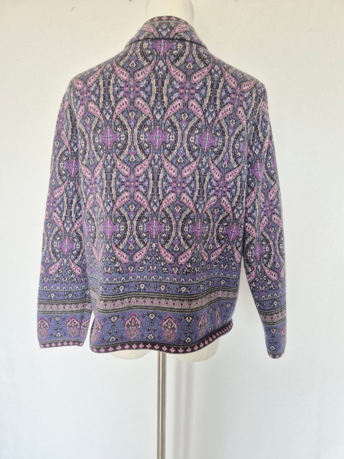 Pendelton Merino Wool Paisley Fair Isle Zip Cardigan Mock Neck Purple Women's L - Thumbnail 7