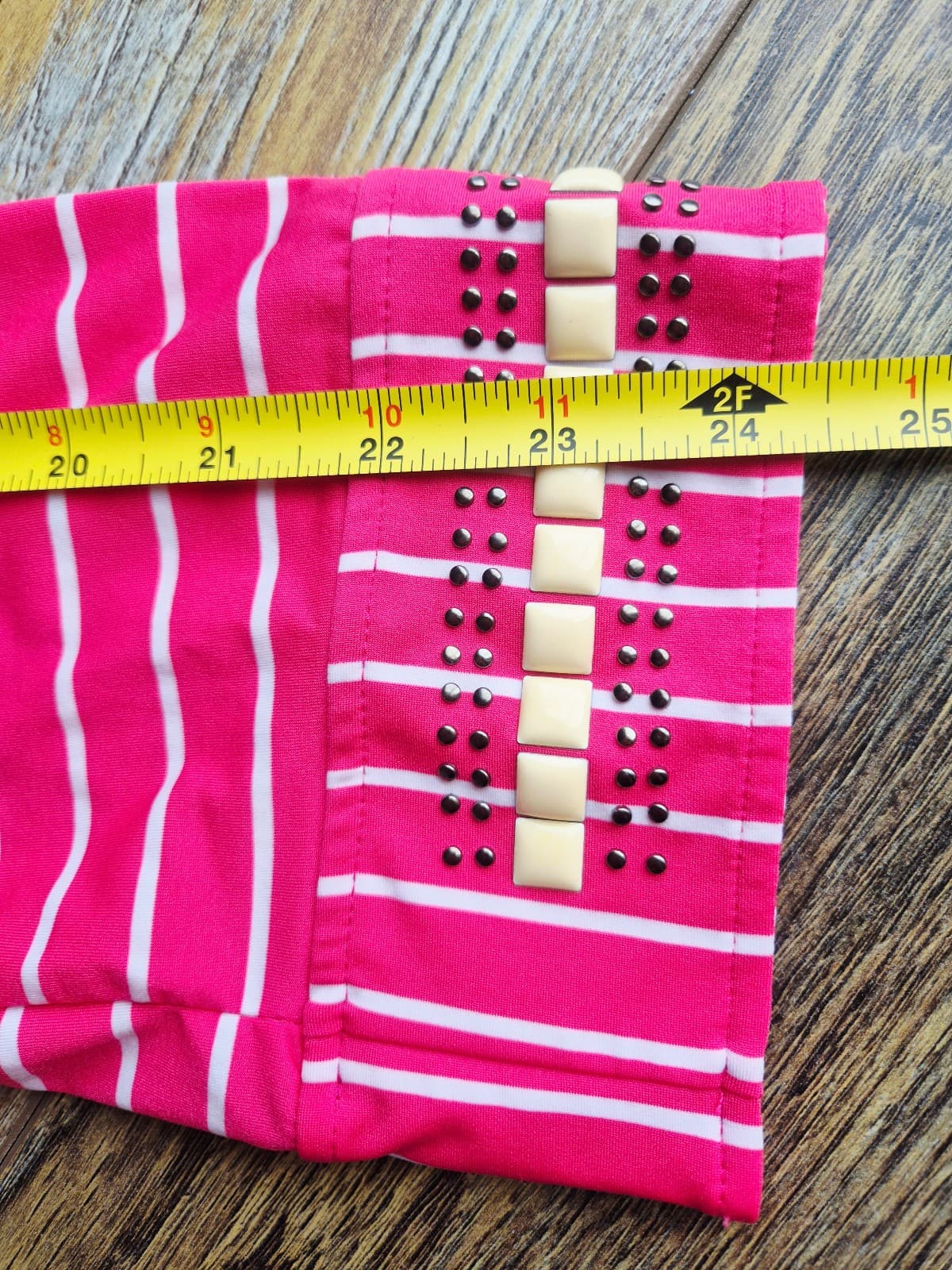 ST. JOHN Silk Blend Studded Beaded Jersey Tunic Top Long Sleeve Stripe Pink Sz.M - Thumbnail 10