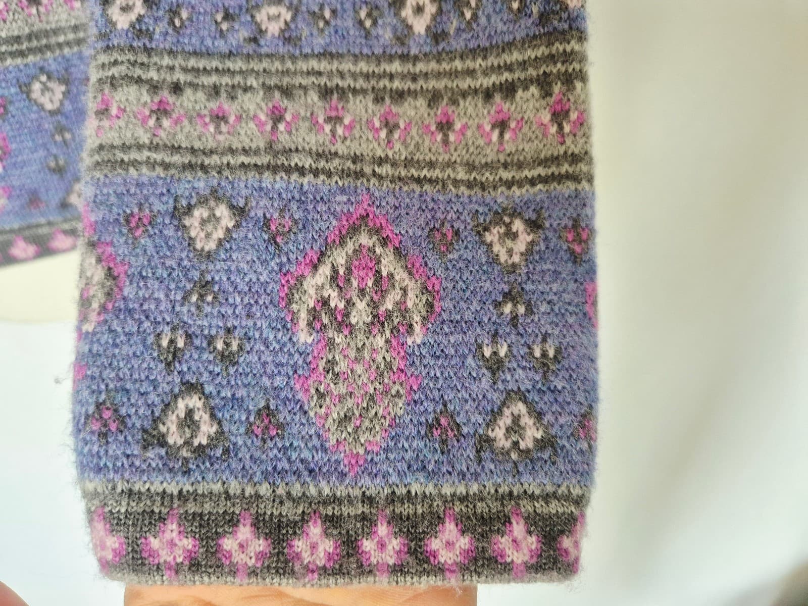 Pendelton Merino Wool Paisley Fair Isle Zip Cardigan Mock Neck Purple Women's L - Thumbnail 5