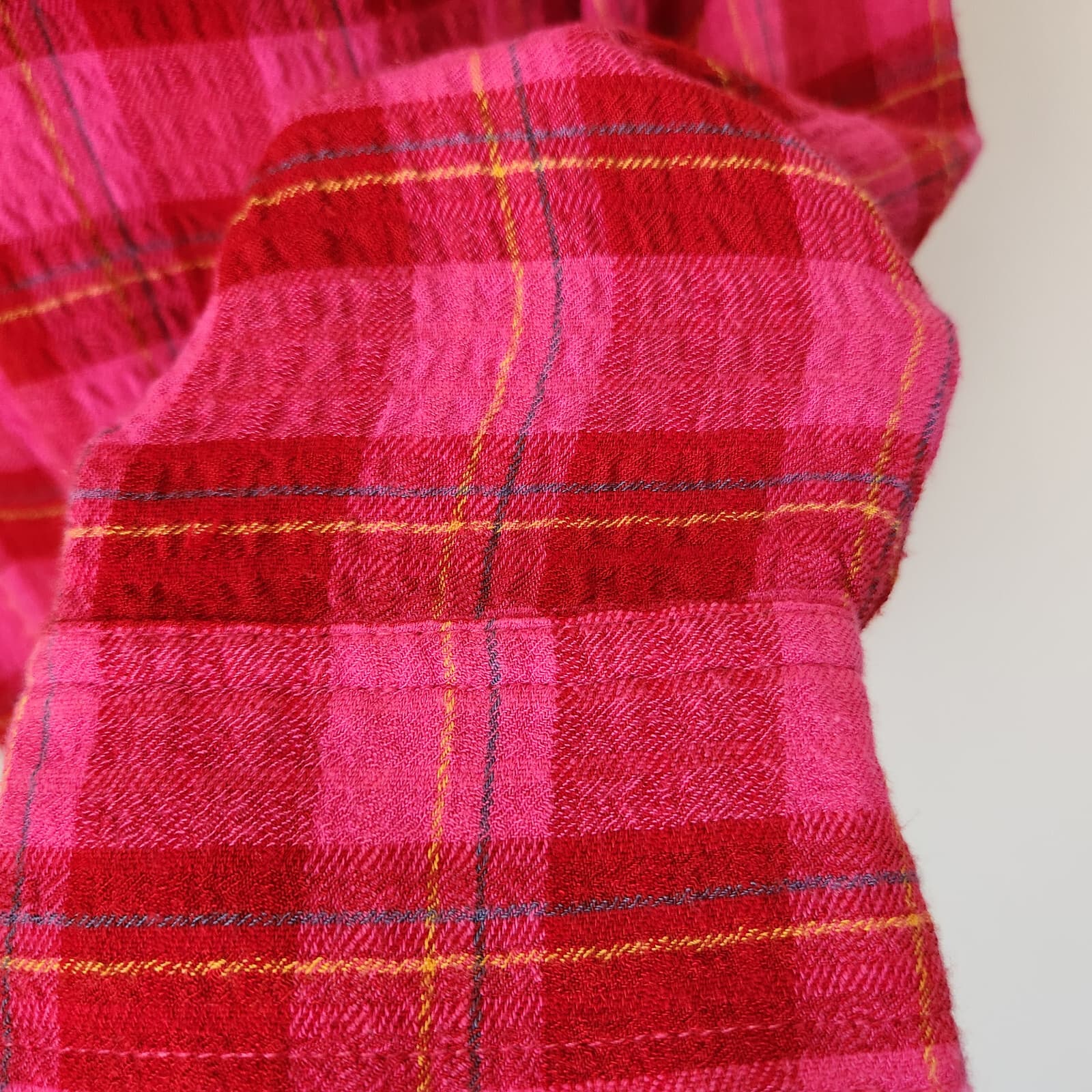 Anthropologie Isadora Plaid Flannel Crinkle Popover Shirt Long Sleeve Pink Sz.S - Thumbnail 6