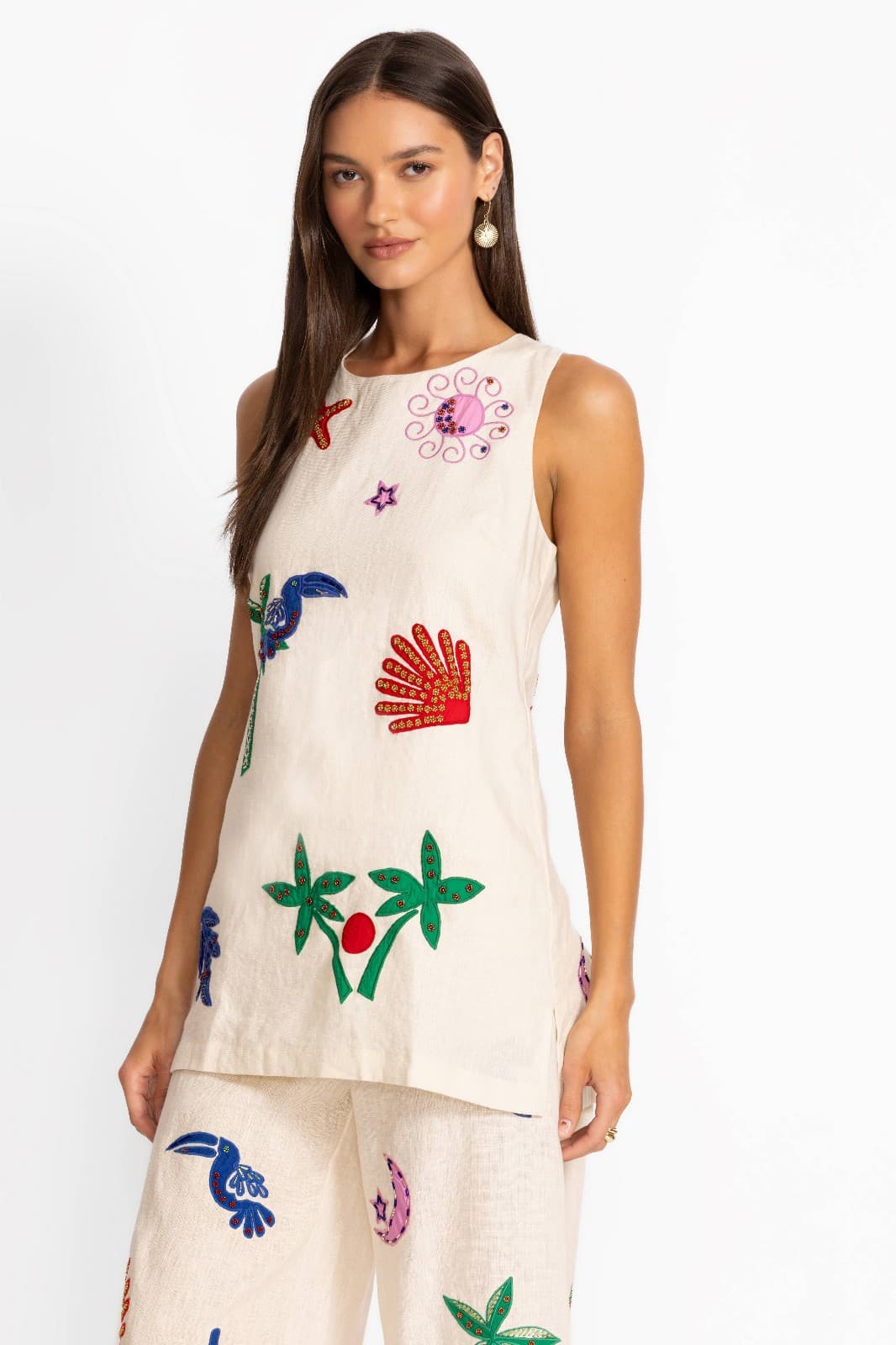 NWT Johnny Was Jade Cassady Linen Bead Embroidered Tank Top Palomas Island Sz.L - Thumbnail 6