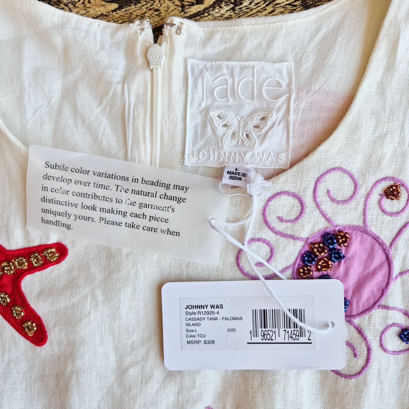 NWT Johnny Was Jade Cassady Linen Bead Embroidered Tank Top Palomas Island Sz.L - Thumbnail 13