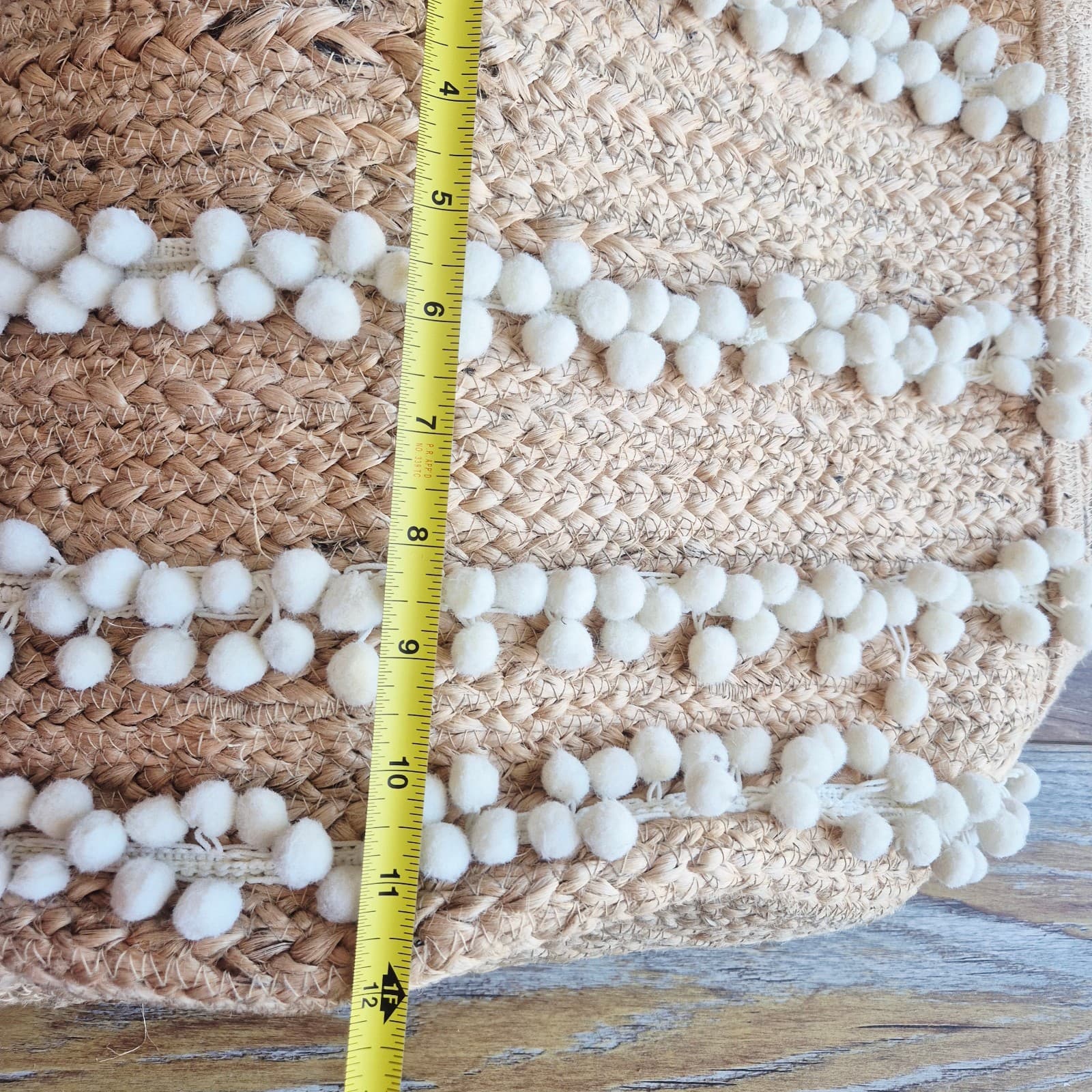 Shiraleah Chicago 100% Jute Summer Beach Tote Bag Horizontal Rows White Pom-Pom - Thumbnail 13