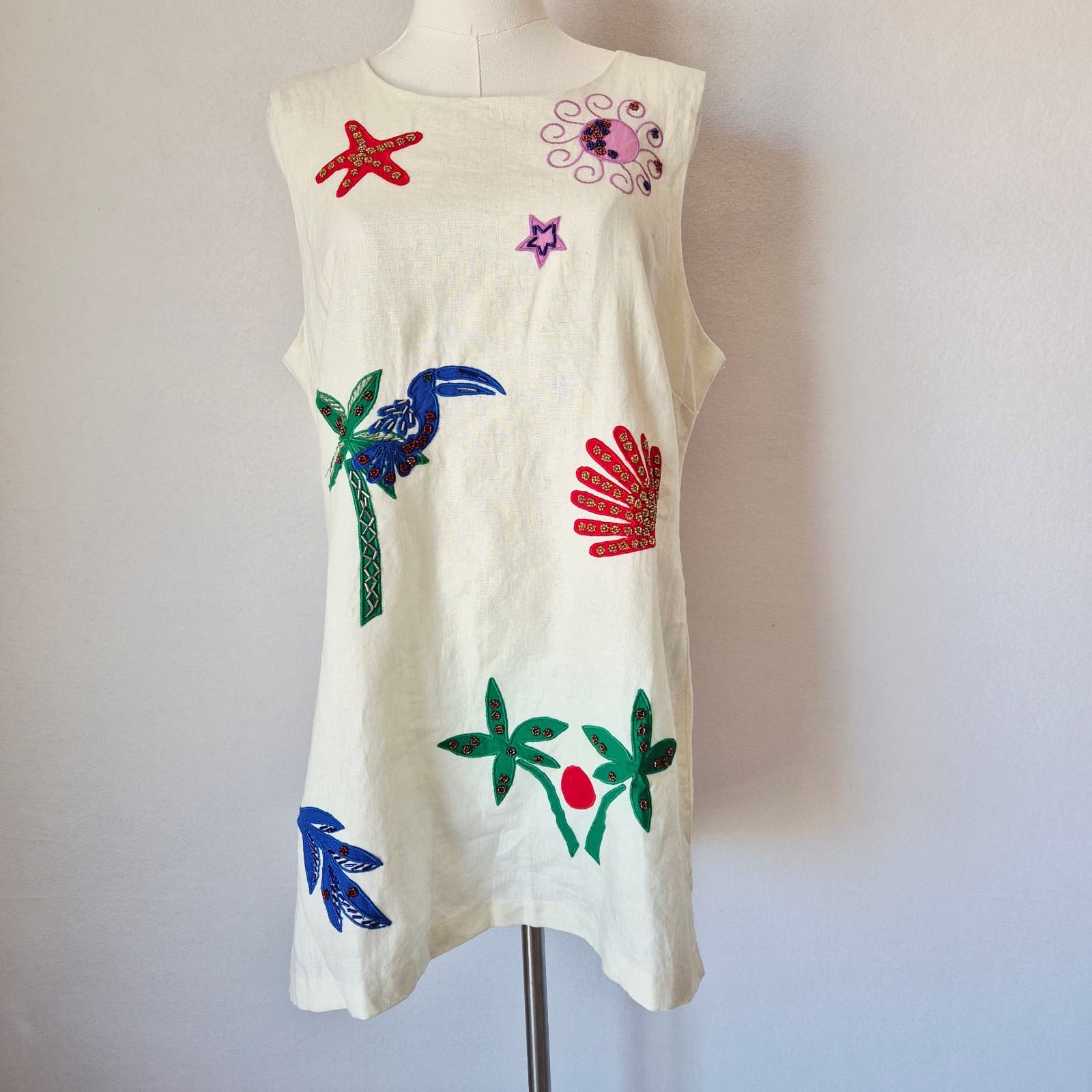 NWT Johnny Was Jade Cassady Linen Bead Embroidered Tank Top Palomas Island Sz.L - Thumbnail 4