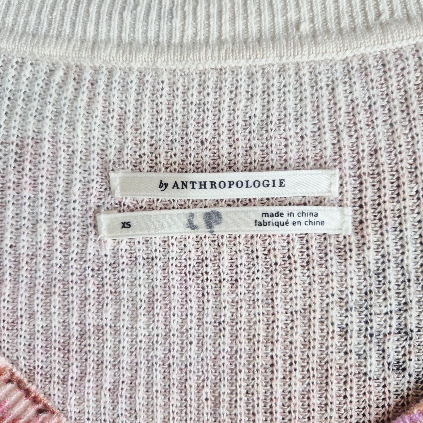 Anthropologie The Dreamer Printed Linen Blend V-Neck Sweater Pink Oversize XS - Thumbnail 10