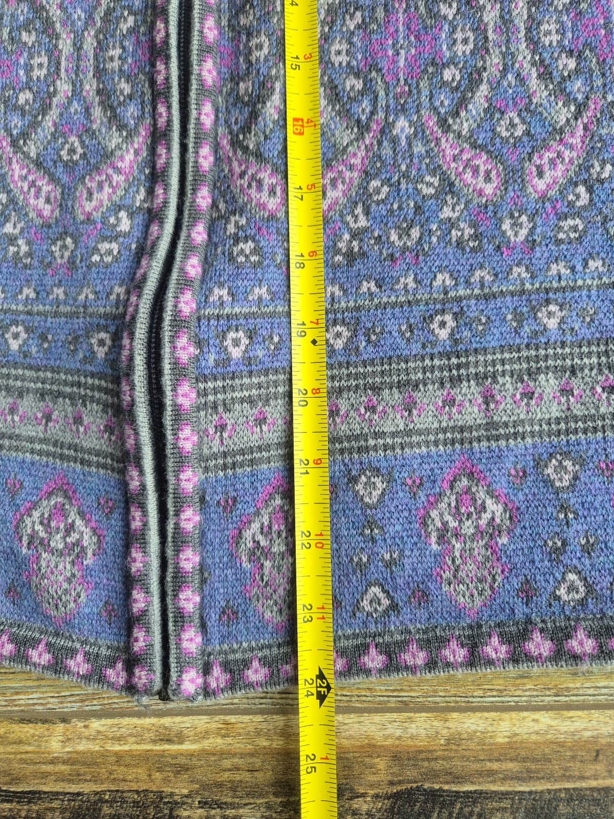 Pendelton Merino Wool Paisley Fair Isle Zip Cardigan Mock Neck Purple Women's L - Thumbnail 15