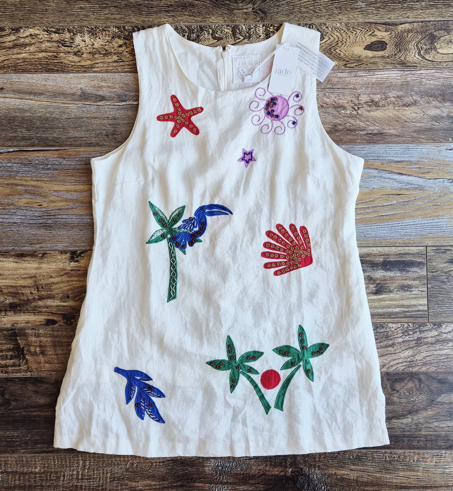 NWT Johnny Was Jade Cassady Linen Bead Embroidered Tank Top Palomas Island Sz.L - Thumbnail 5
