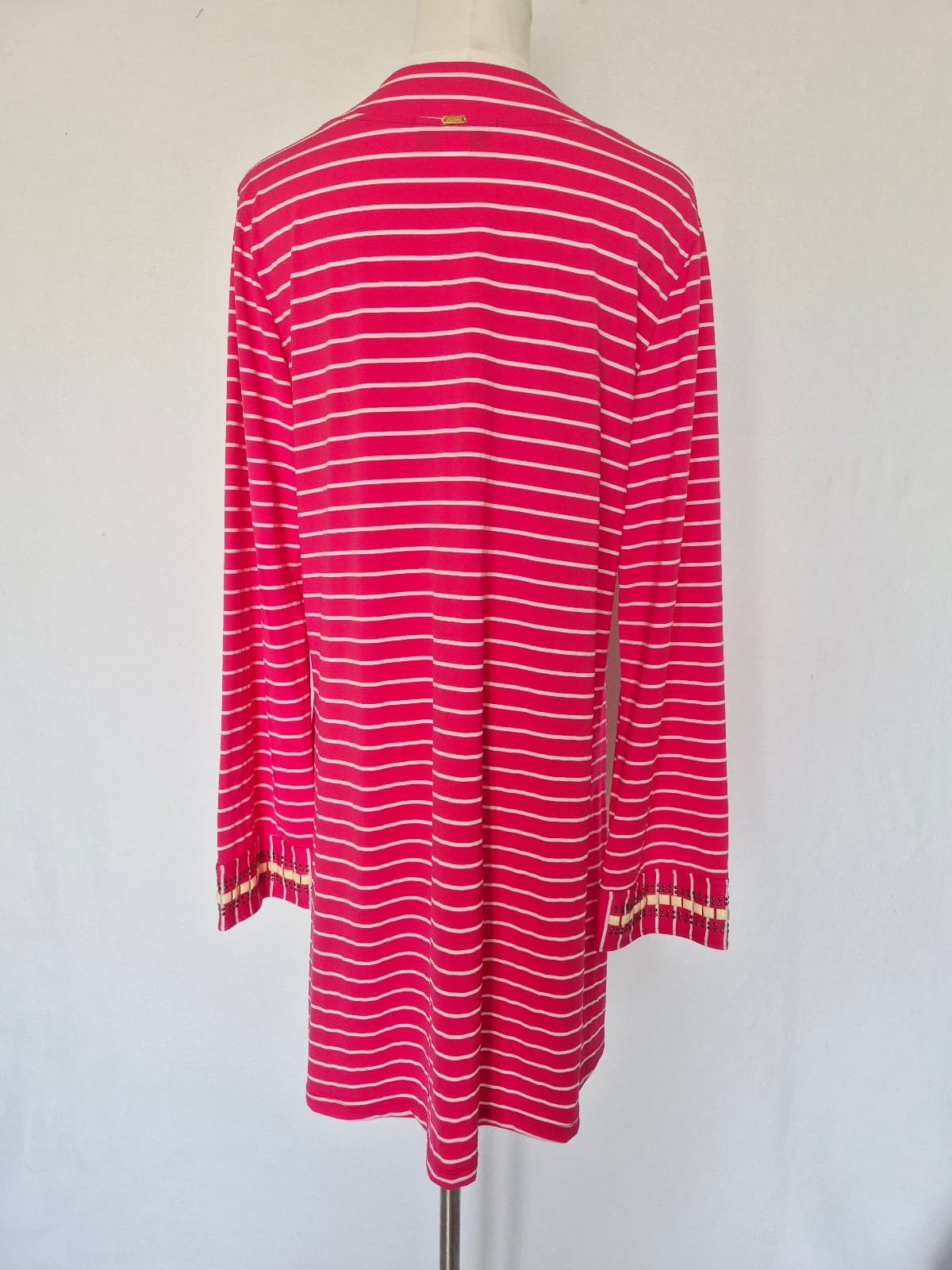 ST. JOHN Silk Blend Studded Beaded Jersey Tunic Top Long Sleeve Stripe Pink Sz.M - Thumbnail 6