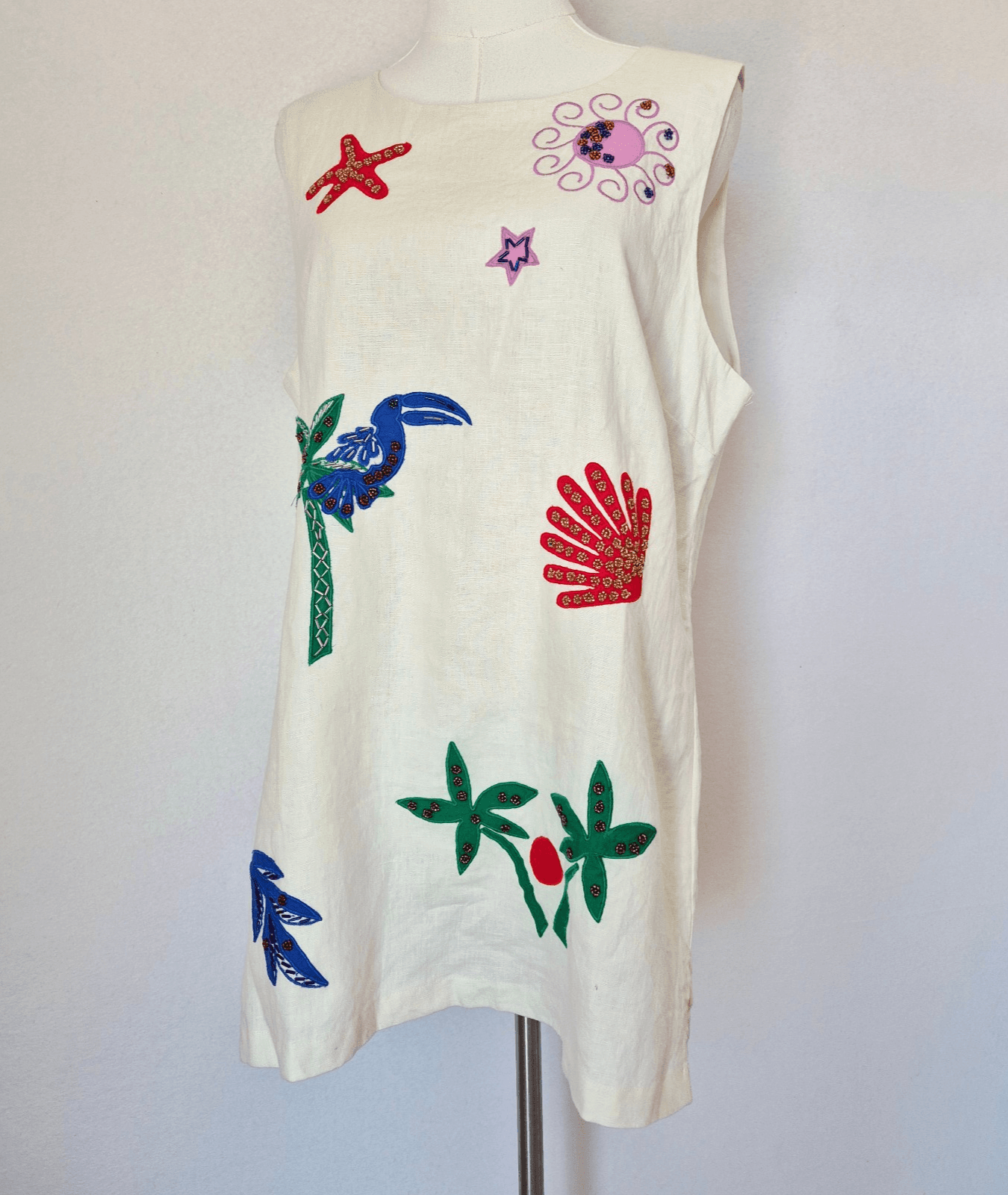NWT Johnny Was Jade Cassady Linen Bead Embroidered Tank Top Palomas Island Sz.L - Thumbnail 2