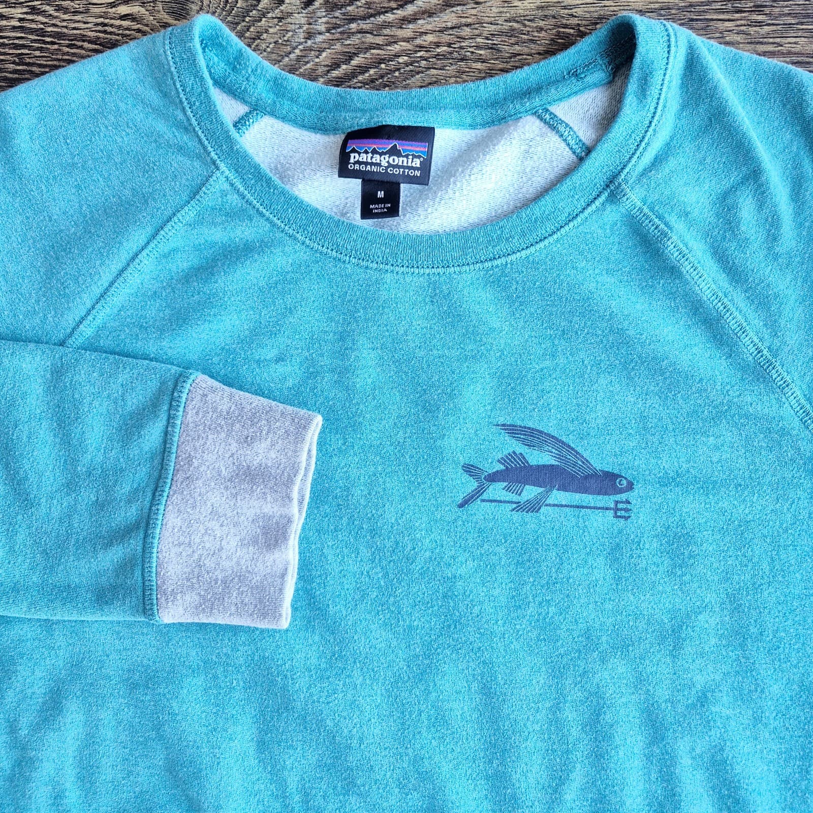 Patagonia Organic Cotton Flying Fish Midweight Fleece Crew Sweatshirt Green Sz.M - Thumbnail 5