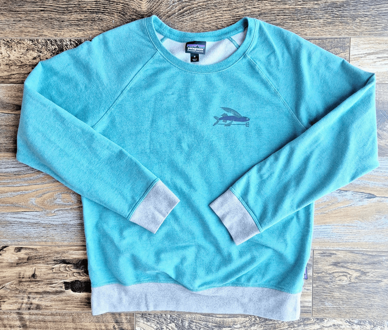 Patagonia Organic Cotton Flying Fish Midweight Fleece Crew Sweatshirt Green Sz.M - Thumbnail 4