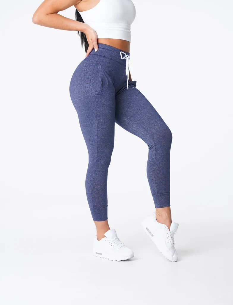 NVGTN Oxford Blue Joggers High Waist Cuffed Ankle Drawstring Pocket Women's S - Thumbnail 5