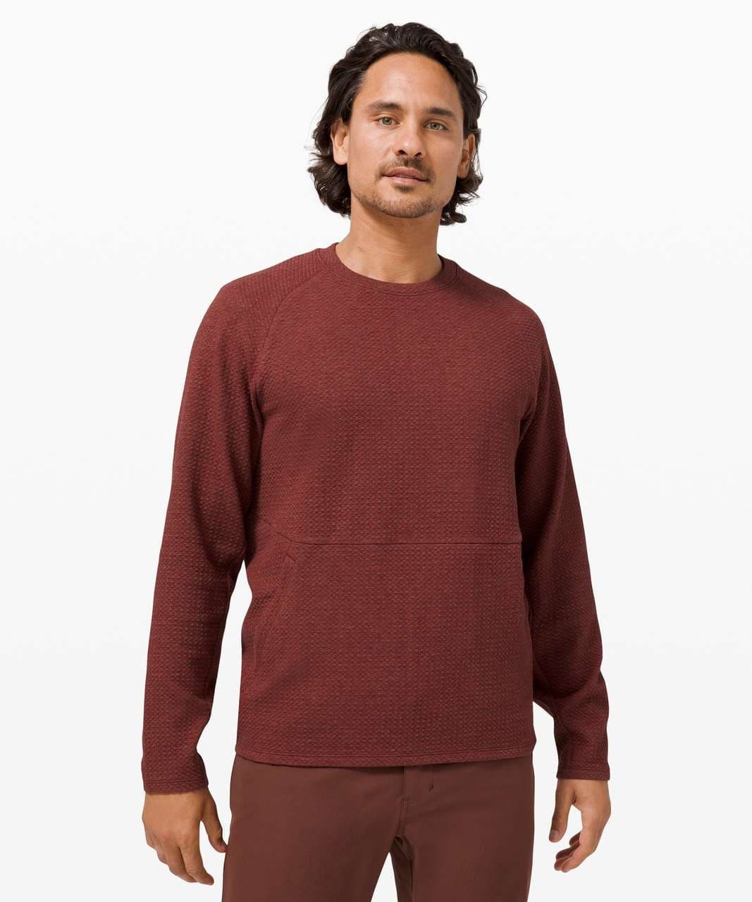 Lululemon At Ease Crew Textured Double Knit Sweatshirt Zip-Pocket Red Men's S - Thumbnail 3
