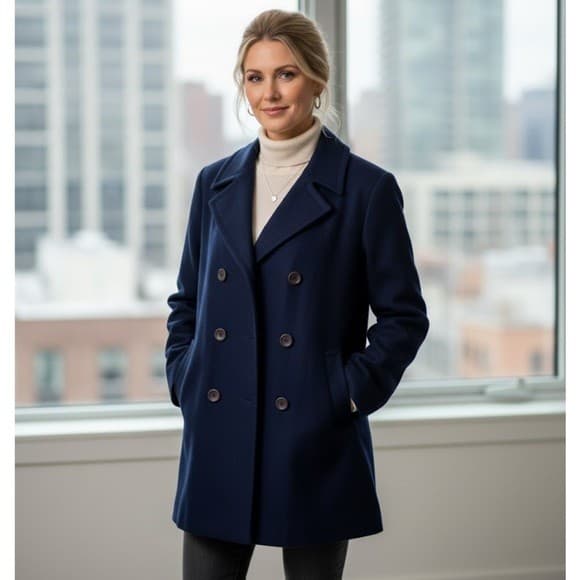 Pendleton Wool Blend Peacoat Double-Breasted Lined Pocket Navy Blue Women's M - Thumbnail 12