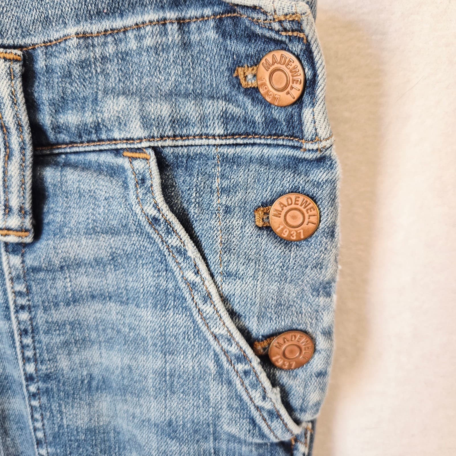 Madewell Skinny Denim Overalls Distressed Stretch Blue Adrian Wash Sz.XS #C2166 - Thumbnail 6