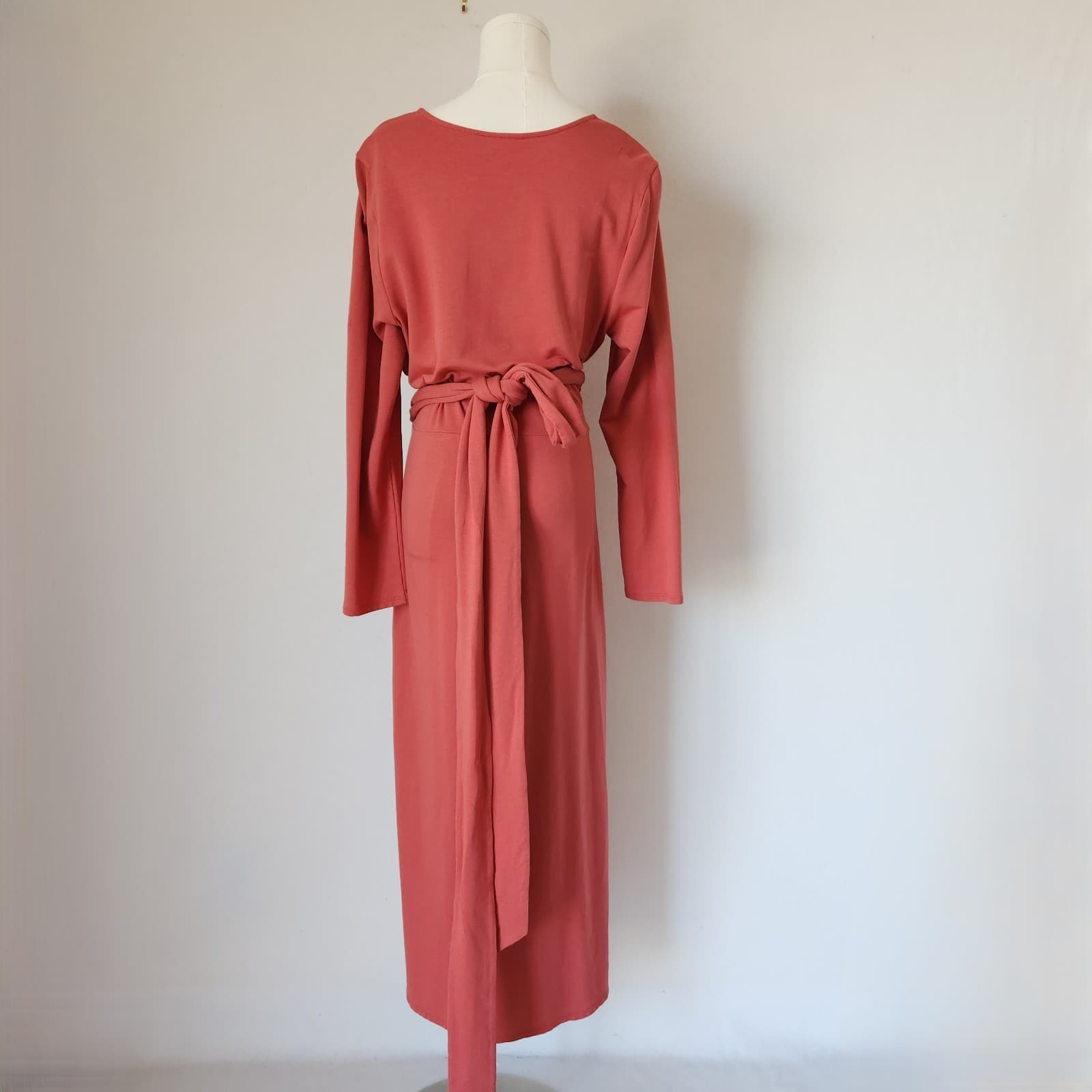 Pure Jill Affinity French Terry Tie-Waist Max Dress Long Sleeve Red Brick Sz.L - Thumbnail 6