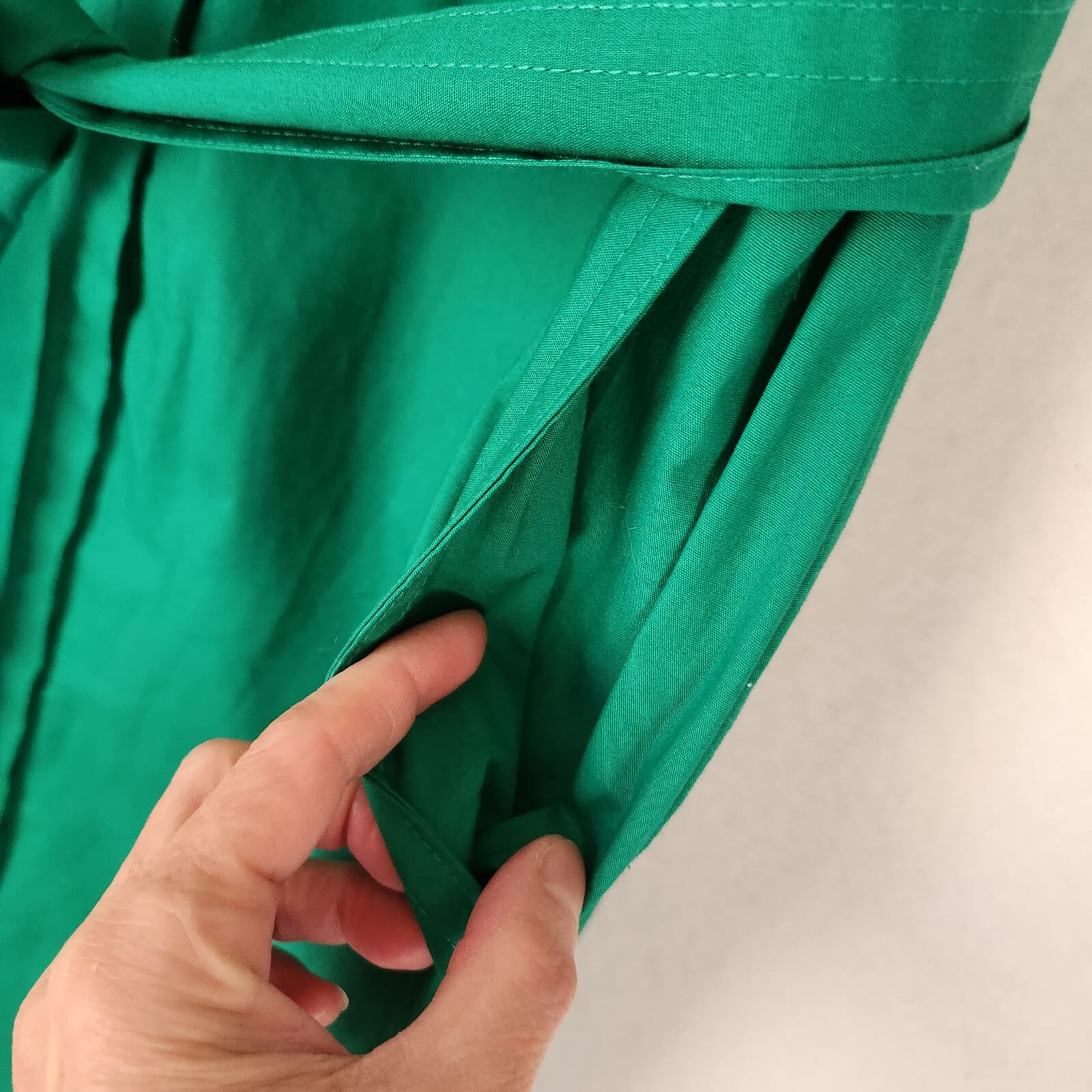 Boden Midi Shirt Dress Long Sleeve Button Tie-Belt Pocket Stretch Green Sz.16L - Thumbnail 4