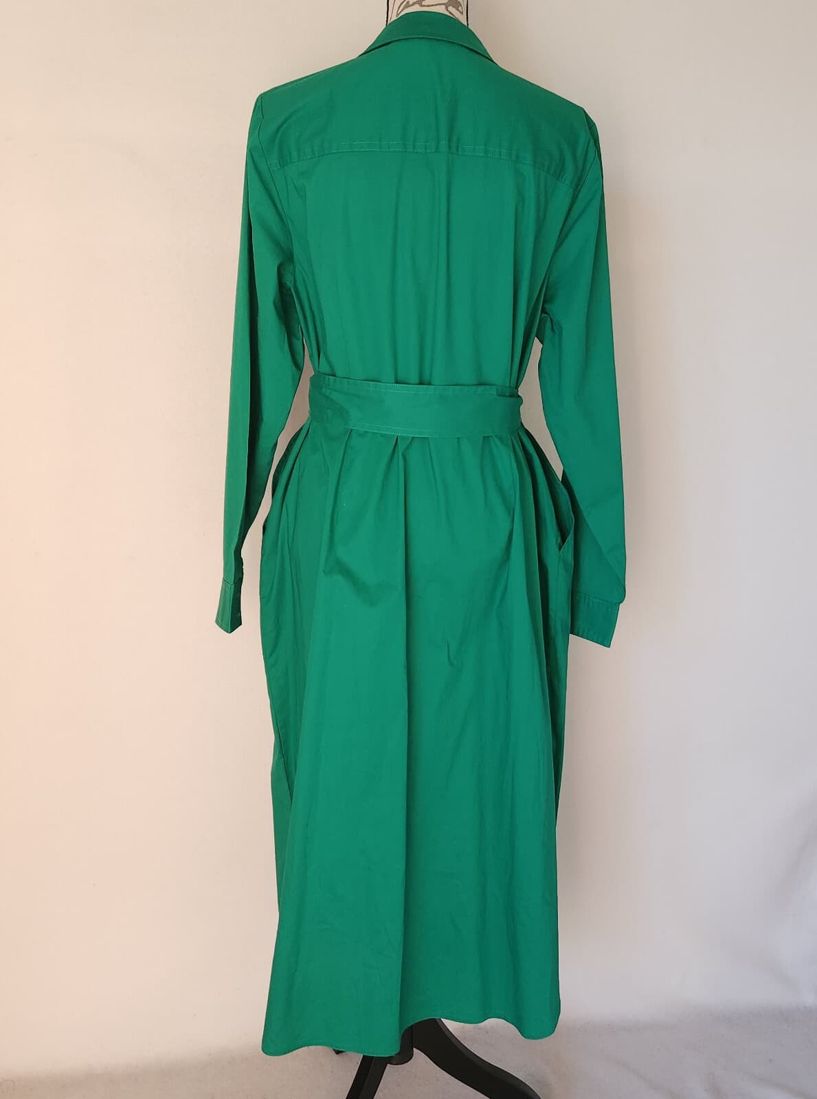 Boden Midi Shirt Dress Long Sleeve Button Tie-Belt Pocket Stretch Green Sz.16L - Thumbnail 6
