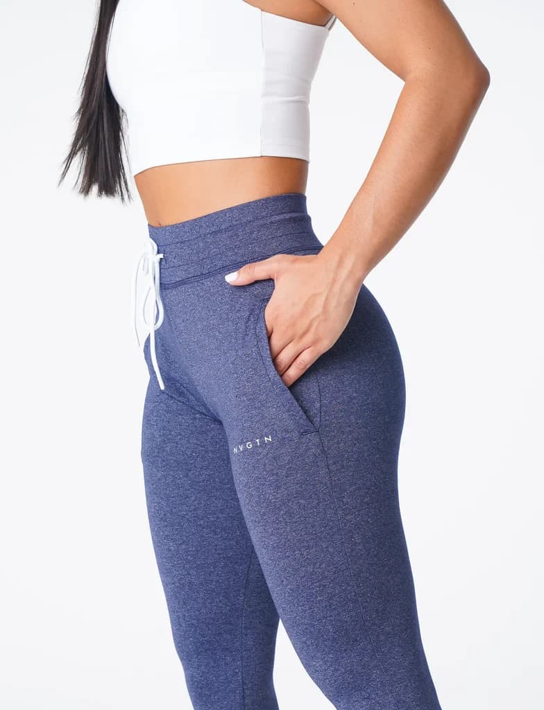 NVGTN Oxford Blue Joggers High Waist Cuffed Ankle Drawstring Pocket Women's S - Thumbnail 6