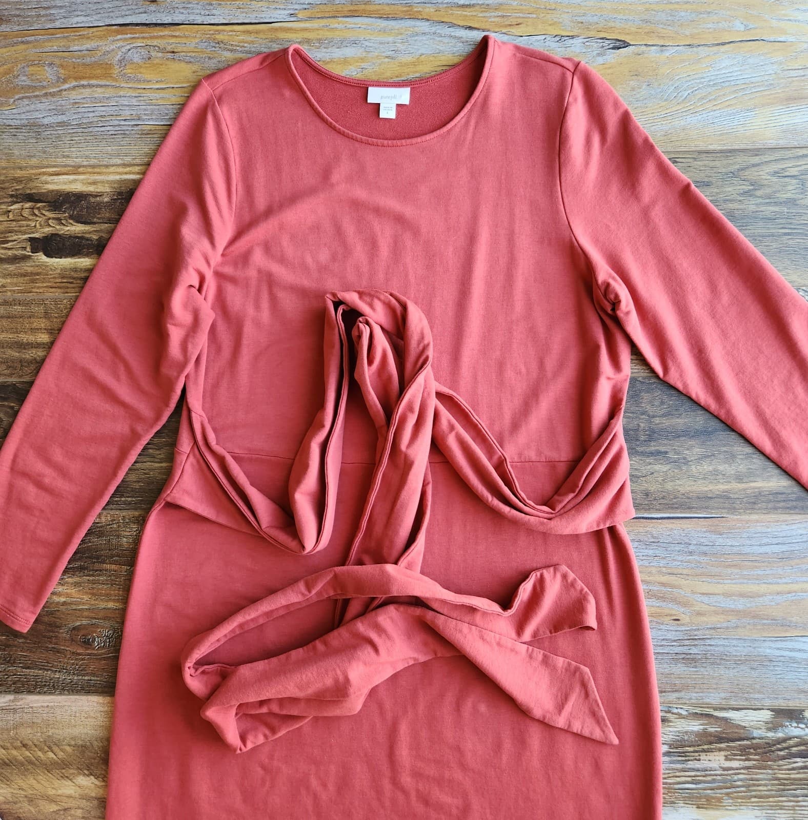 Pure Jill Affinity French Terry Tie-Waist Max Dress Long Sleeve Red Brick Sz.L - Thumbnail 8