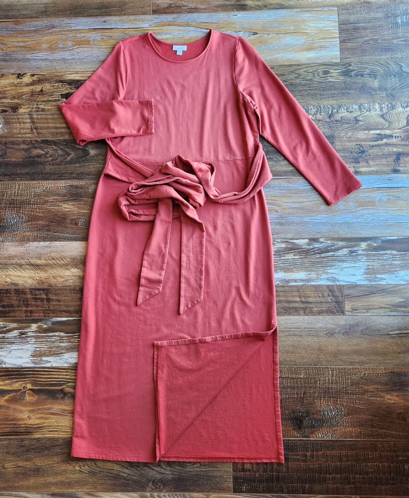 Pure Jill Affinity French Terry Tie-Waist Max Dress Long Sleeve Red Brick Sz.L - Thumbnail 7