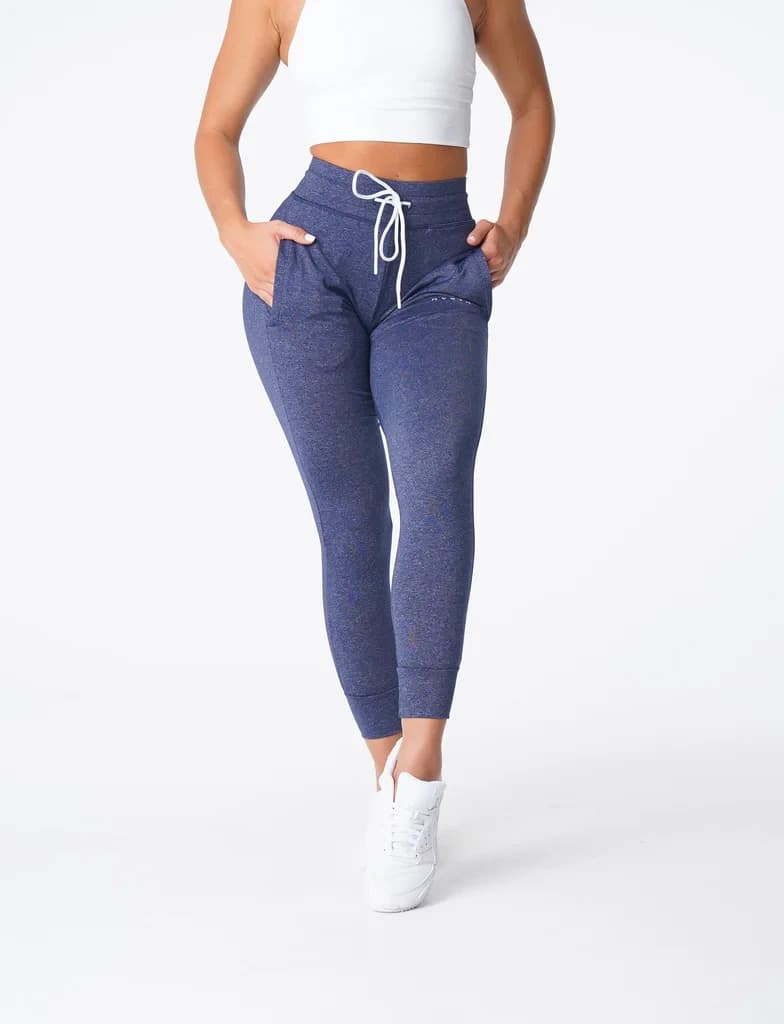 NVGTN Oxford Blue Joggers High Waist Cuffed Ankle Drawstring Pocket Women's S - Thumbnail 3