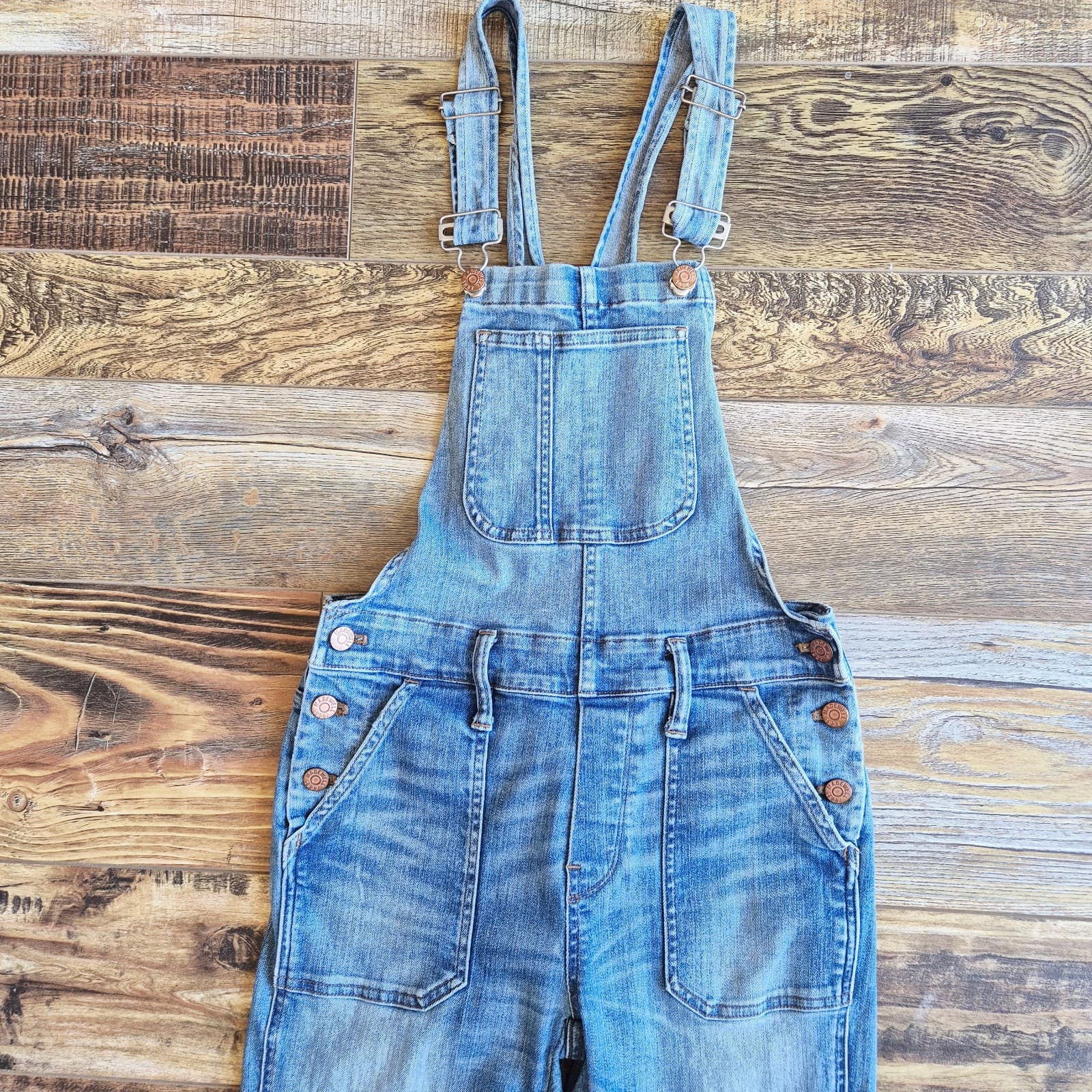 Madewell Skinny Denim Overalls Distressed Stretch Blue Adrian Wash Sz.XS #C2166 - Thumbnail 8