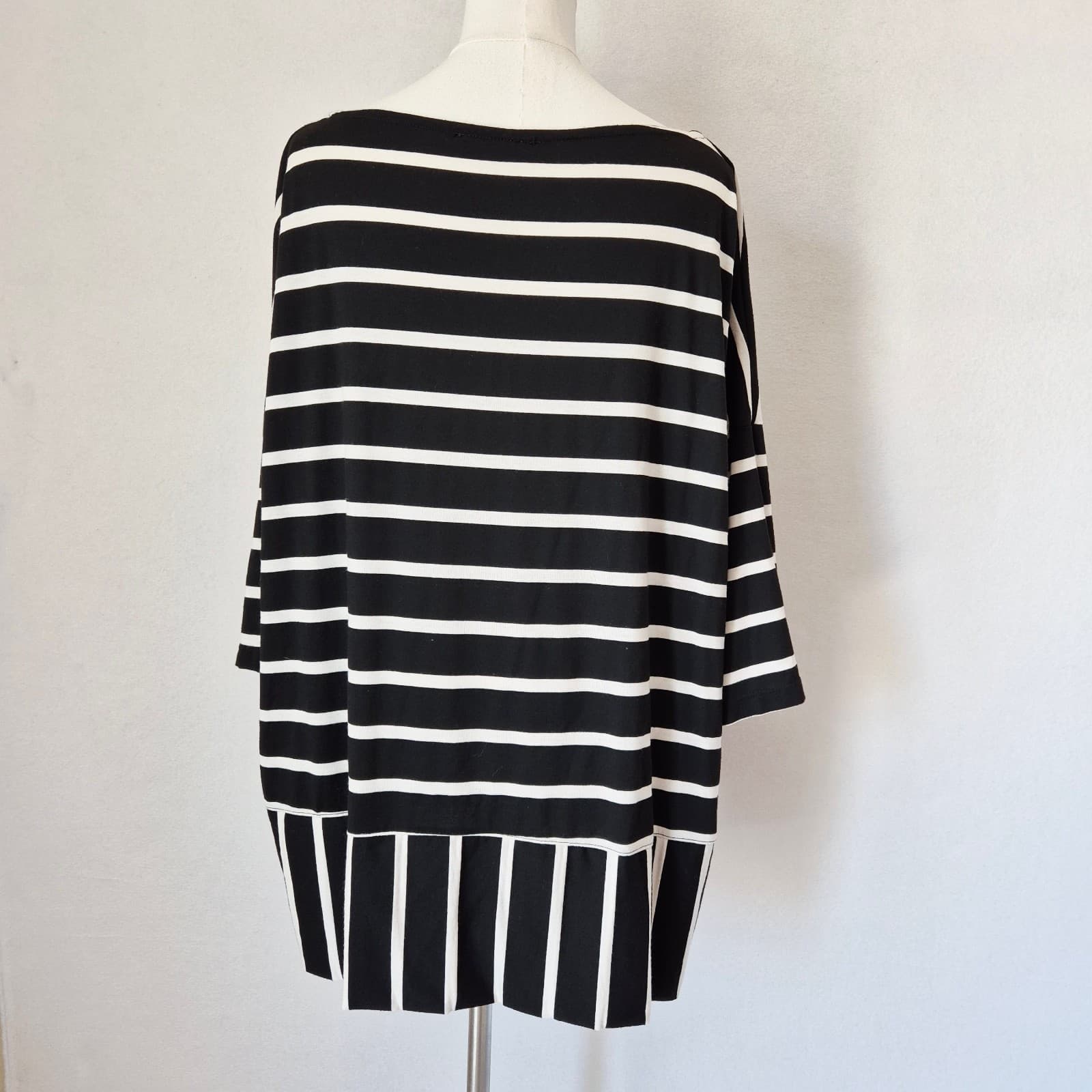 ALEMBIKA Jersey Stripe Oversize Tunic Boxy Top 3/4 Sleeve Black White Women's M - Thumbnail 5