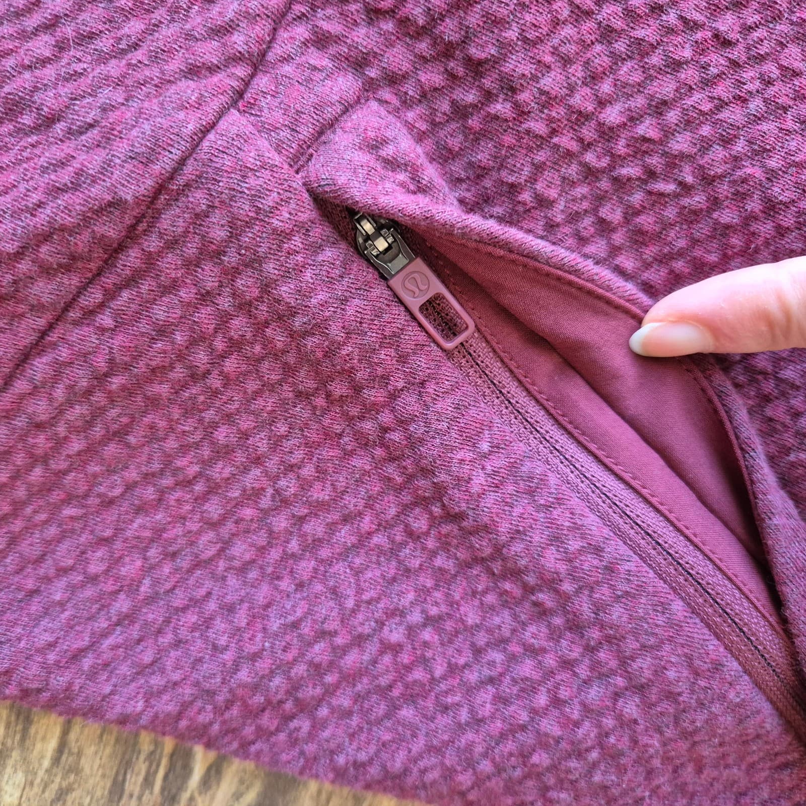 Lululemon At Ease Crew Textured Double Knit Sweatshirt Zip-Pocket Red Men's S - Thumbnail 8