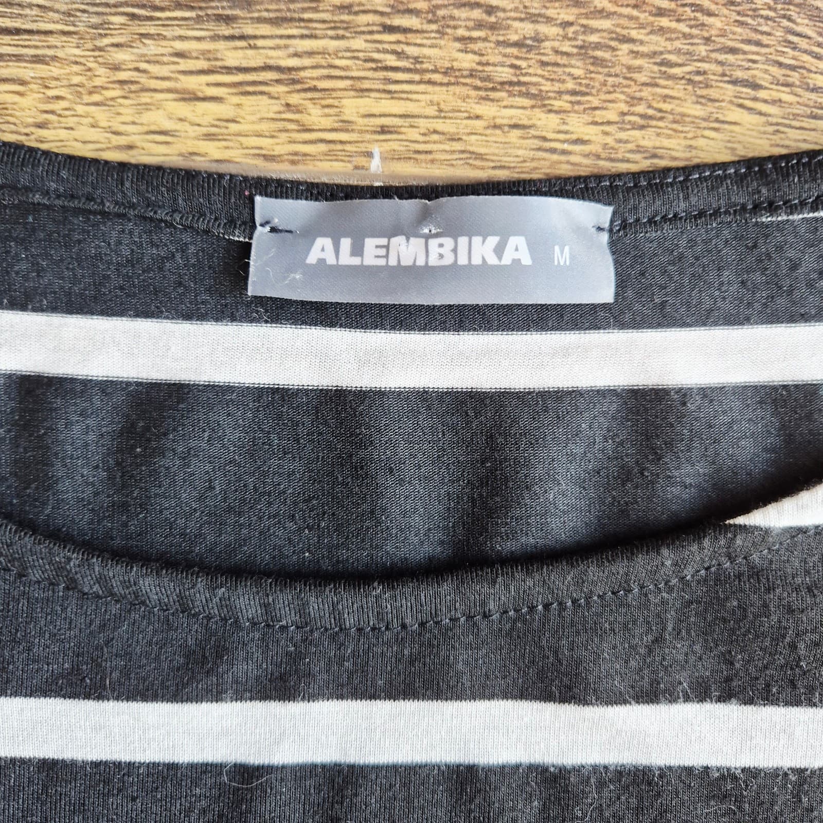 ALEMBIKA Jersey Stripe Oversize Tunic Boxy Top 3/4 Sleeve Black White Women's M - Thumbnail 6