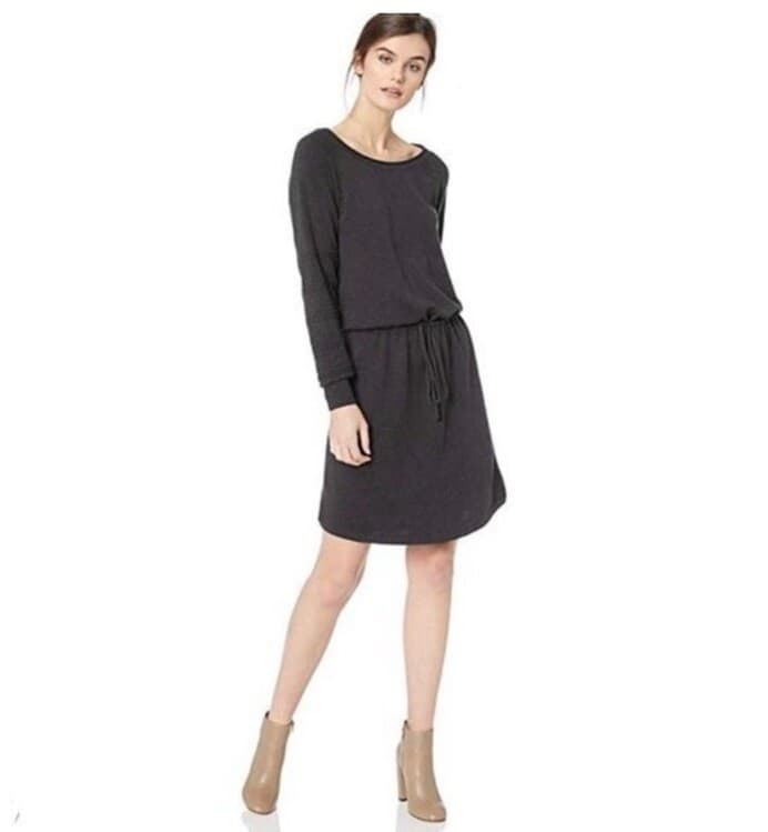NWT Prana Leigh Organic Cotton Sweater Dress Drop Waist Drawstring Black Women M - Thumbnail 4