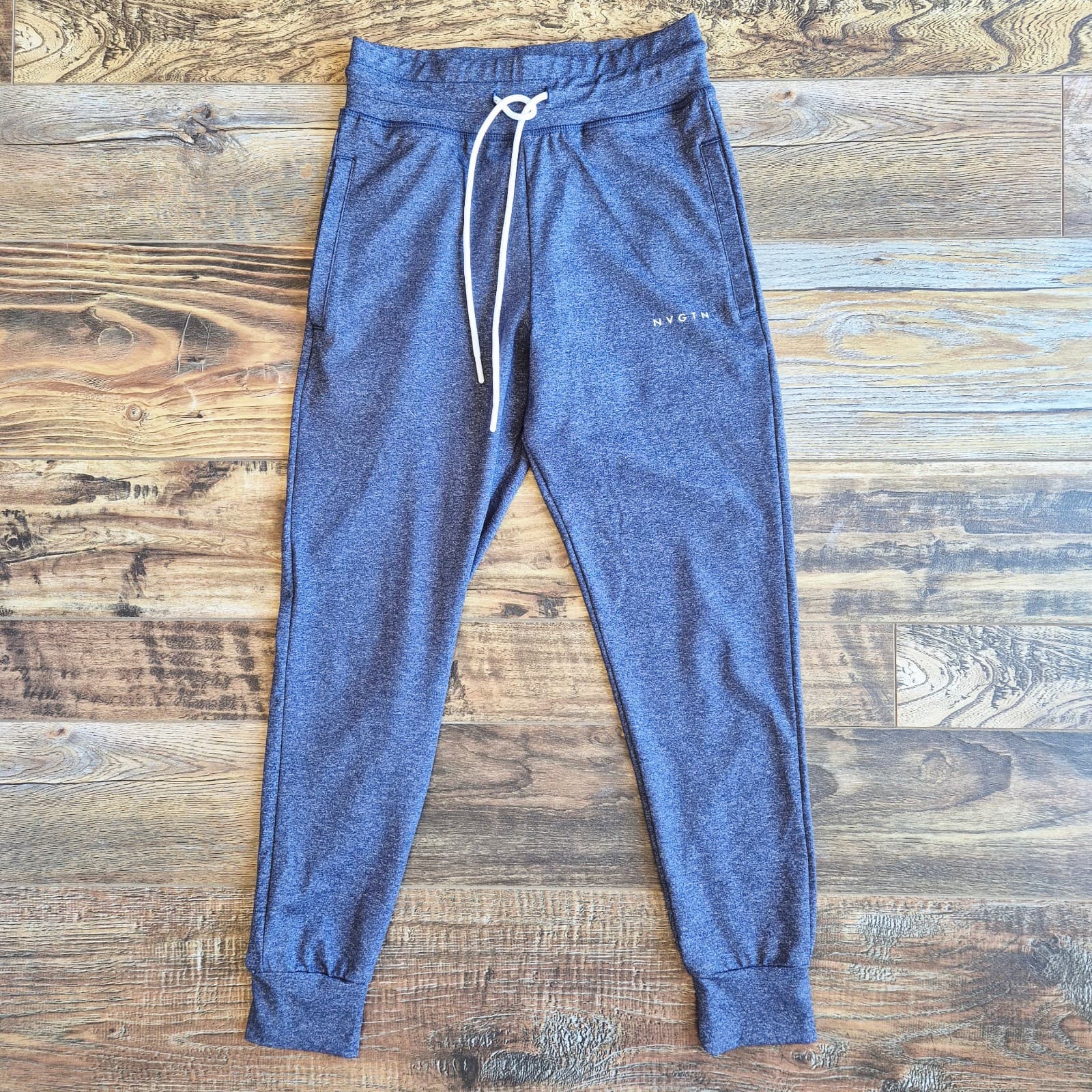 NVGTN Oxford Blue Joggers High Waist Cuffed Ankle Drawstring Pocket Women's S - Thumbnail 2