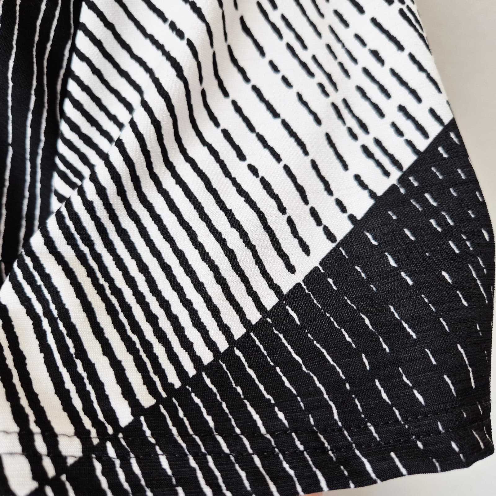 Q'neel Nordic Design Jersey Striped Swing Maxi Dress 3/4 Sleeve Black White EU42 - Thumbnail 4