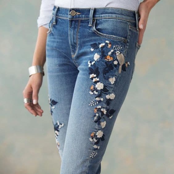 Driftwool Jackie Floral Bird Embroidered Skinny Ankle Jeans Zip Blue Women's 26 - Thumbnail 3