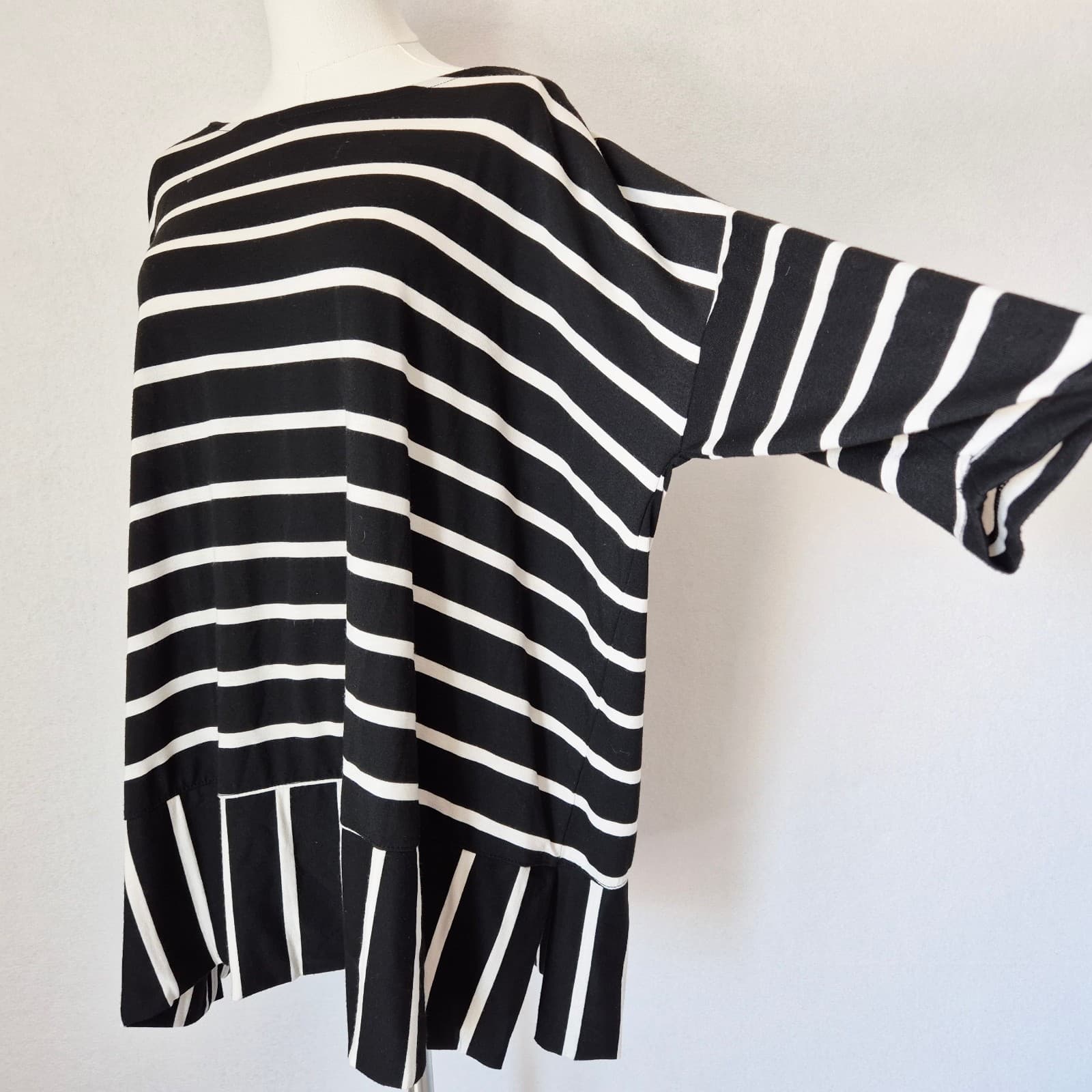 ALEMBIKA Jersey Stripe Oversize Tunic Boxy Top 3/4 Sleeve Black White Women's M - Thumbnail 4