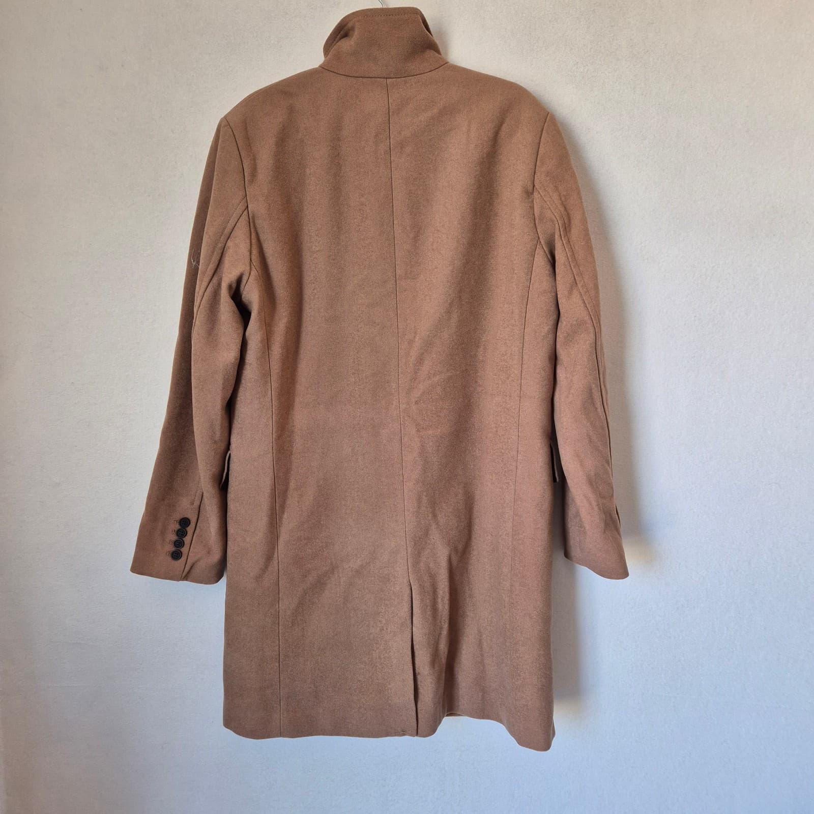 NWoT H&M Man's 42R Wool Blend Peacoat Overcoat Funnel Neck Button Pocket Camel - Thumbnail 5