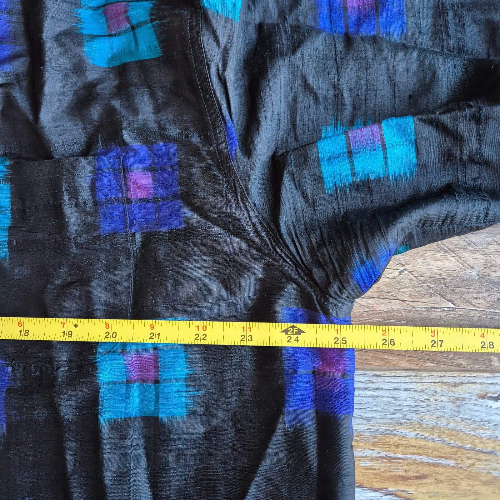 Vintage Chico's Design 100% Silk Geo-Print Boxy Shirt Button-Up Blue Black Sz.3 - Thumbnail 11