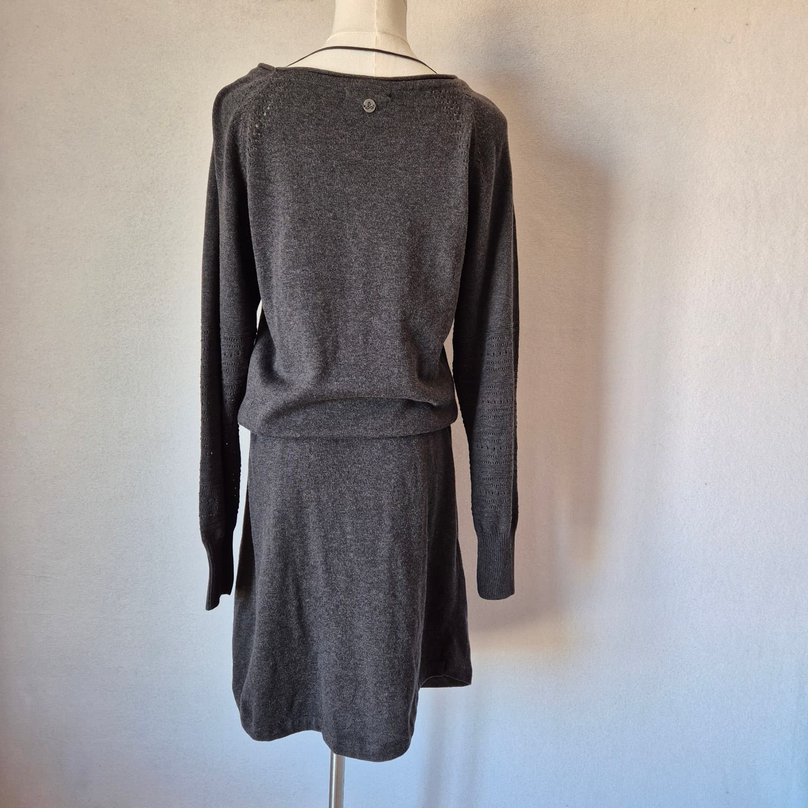 NWT Prana Leigh Organic Cotton Sweater Dress Drop Waist Drawstring Black Women M - Thumbnail 10