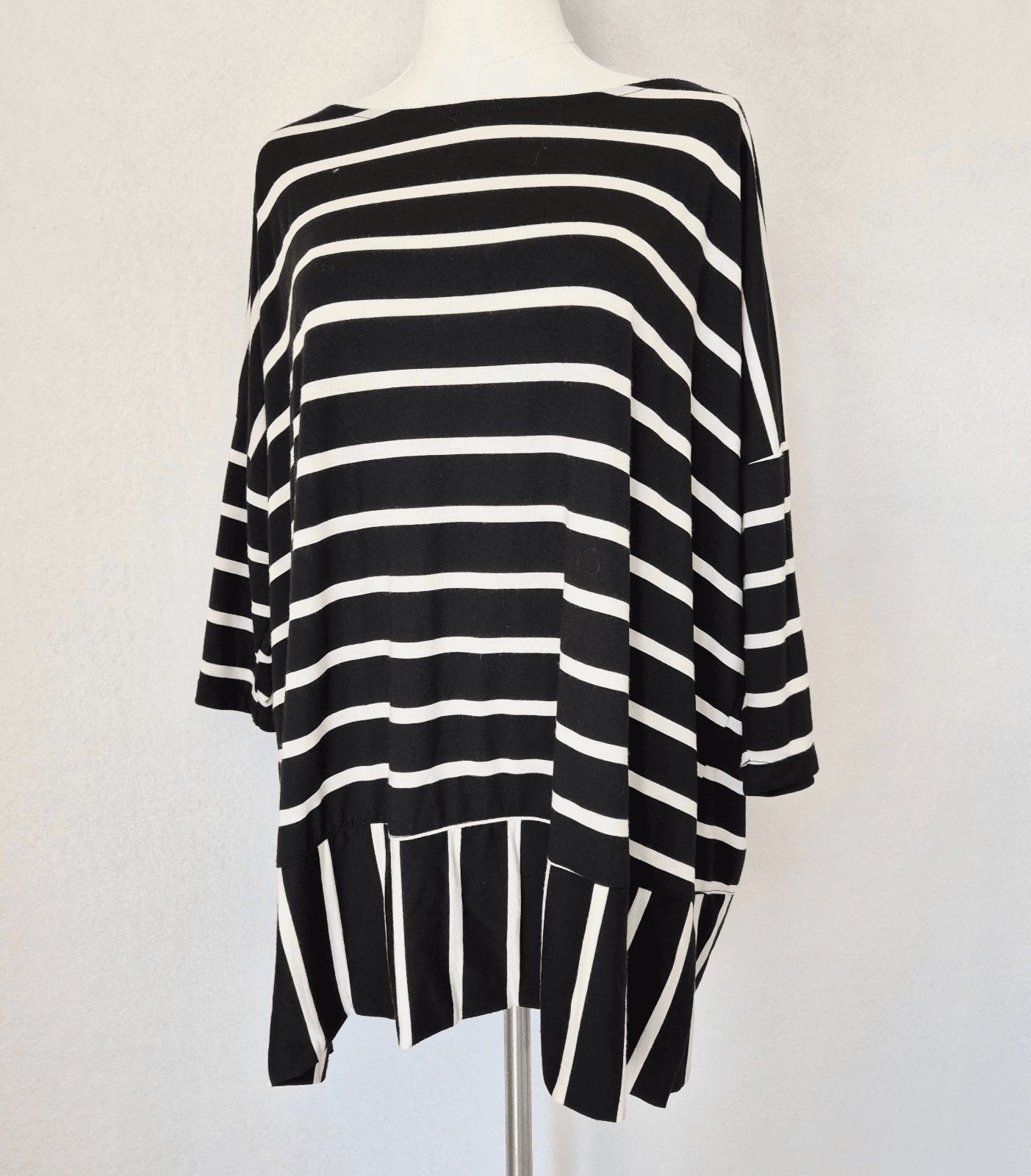 ALEMBIKA Jersey Stripe Oversize Tunic Boxy Top 3/4 Sleeve Black White Women's M - Thumbnail 2