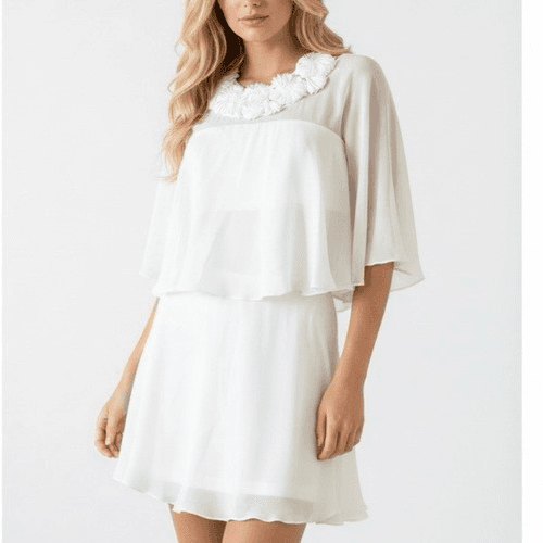 NWoT BCBGMaxazria 100% Silk Party Evening Sheer Chiffon Mini Dress Ivory Sz.L - Thumbnail 2