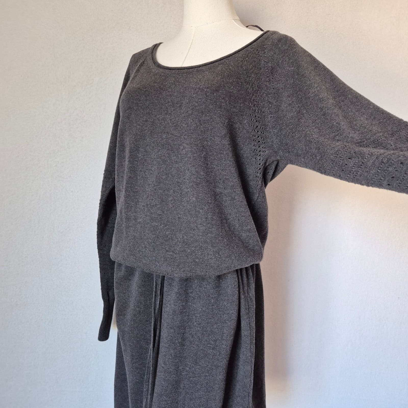 NWT Prana Leigh Organic Cotton Sweater Dress Drop Waist Drawstring Black Women M - Thumbnail 7