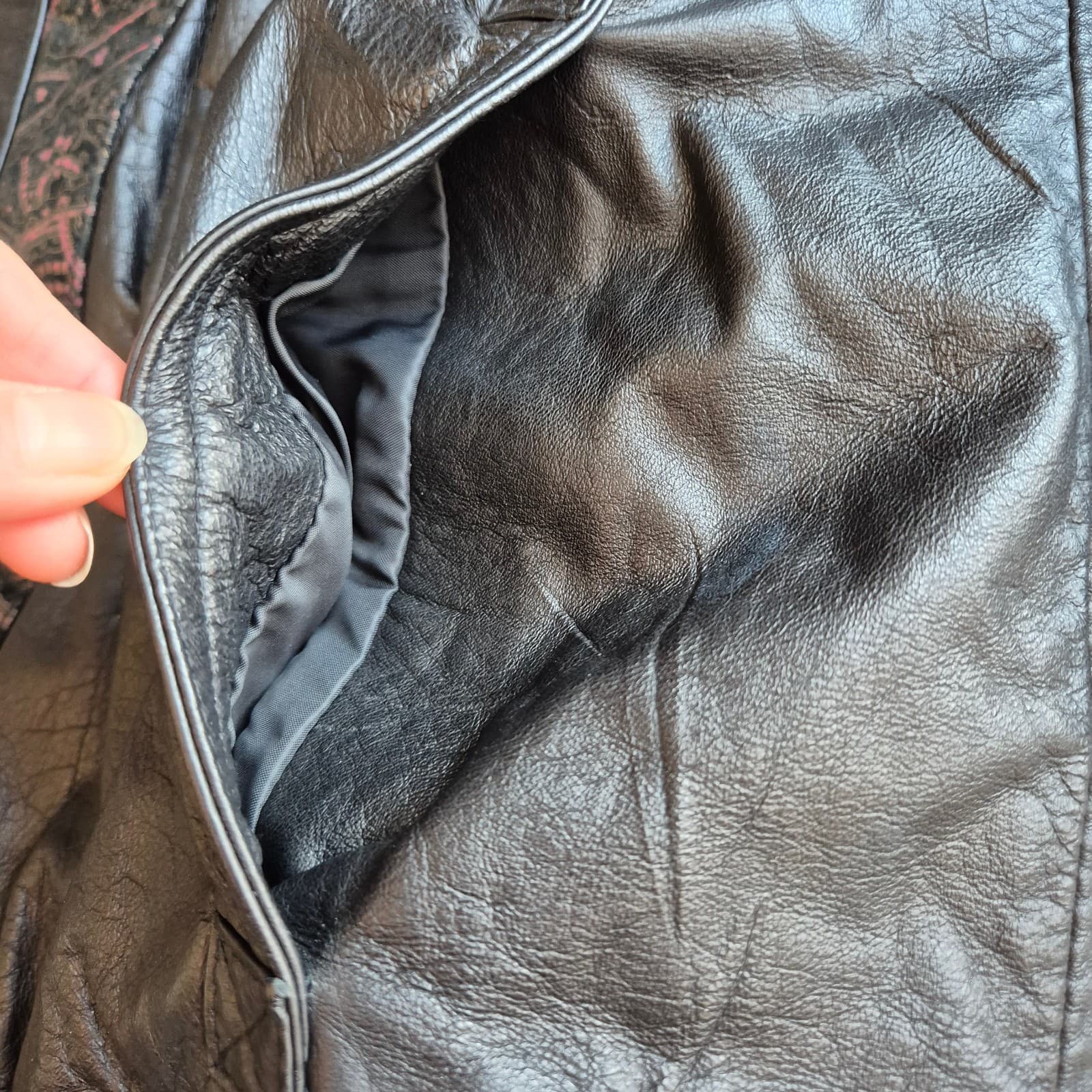 Vintage Pelle New York Milano Leather Mix-Media Patchwork Jacket Zip Pocket Sz.M - Thumbnail 11