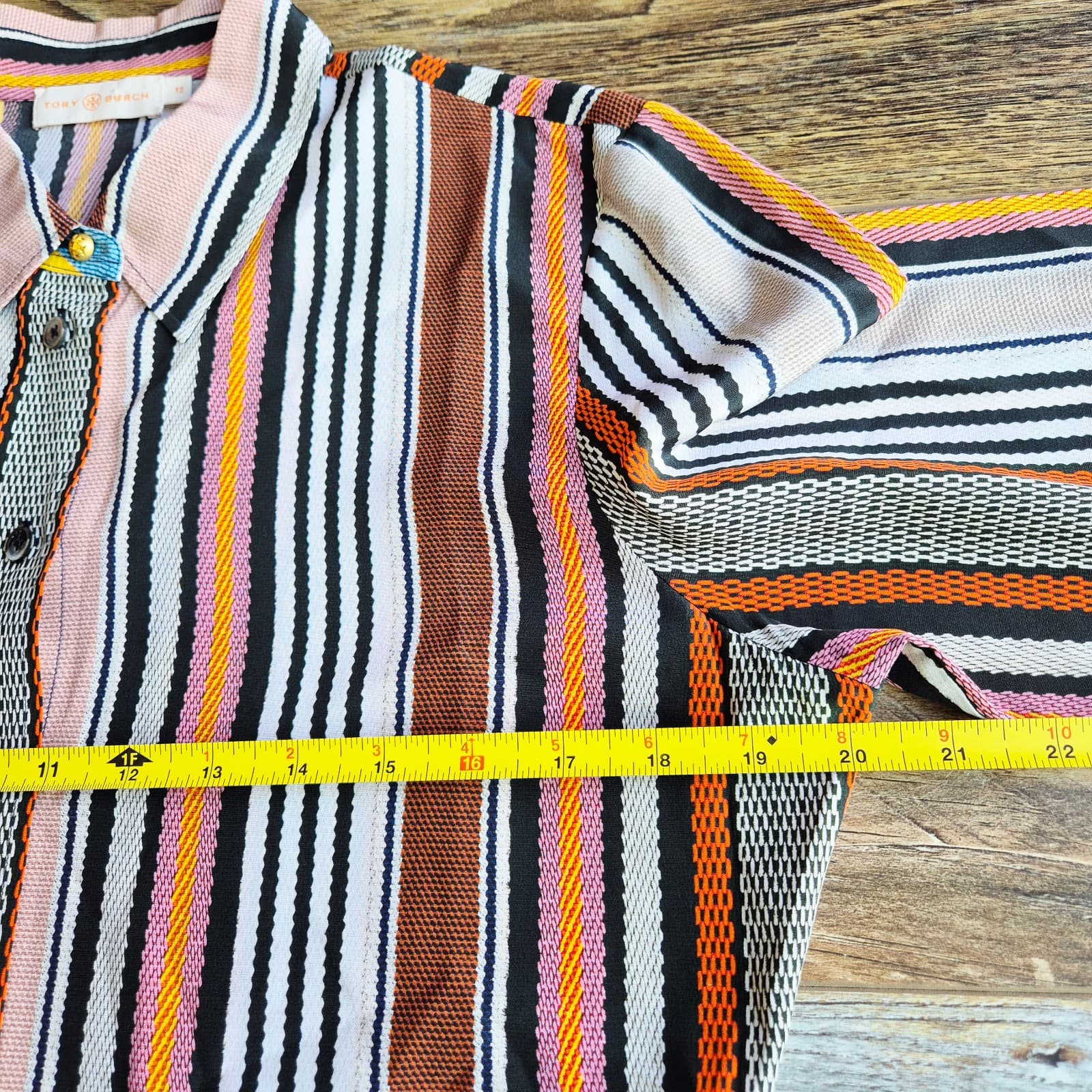 Tory Burch Silk Multicolor Striped Button-Up Shirt Long Sleeve Women's 12 - Thumbnail 11
