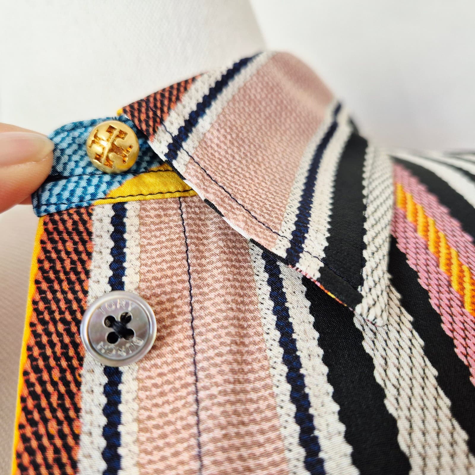 Tory Burch Silk Multicolor Striped Button-Up Shirt Long Sleeve Women's 12 - Thumbnail 8